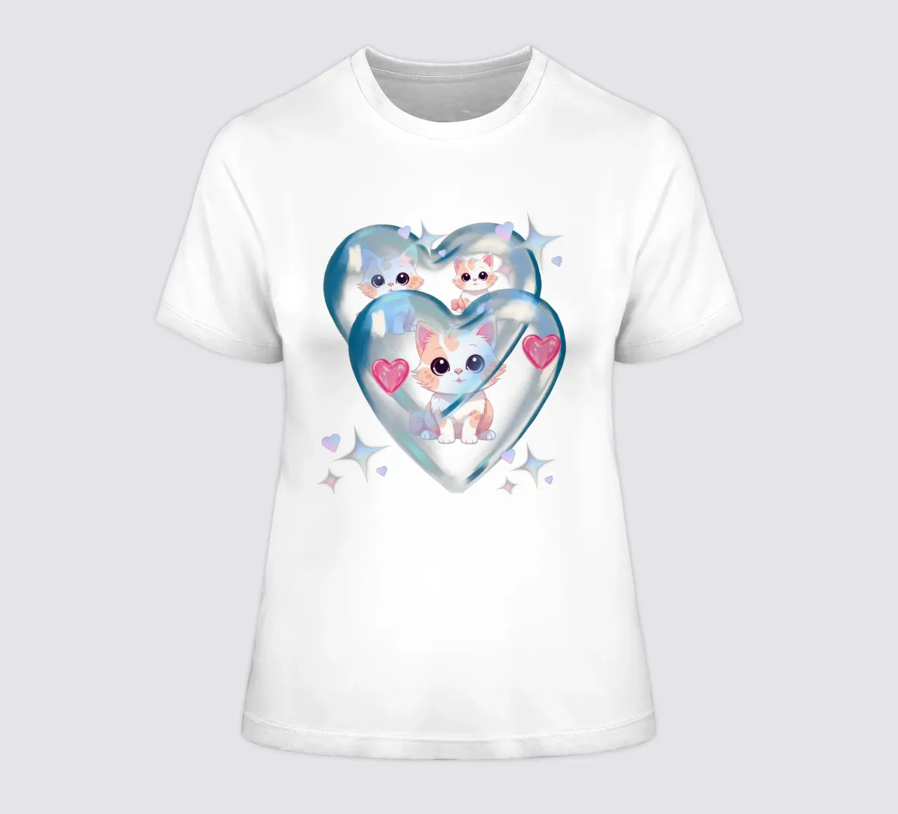 Cats in heart balloons - Charming design for cat fans women's fitted t-shirt by StrindesignStudio