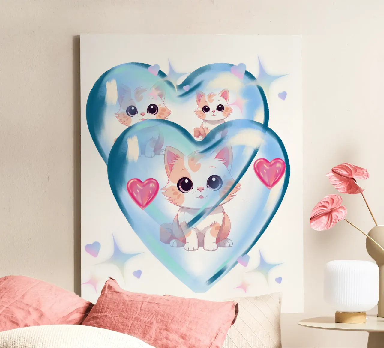 Gatti con palloncini a forma di cuore - Un design affascinante per i fan dei gatti tela da StrindesignStudio