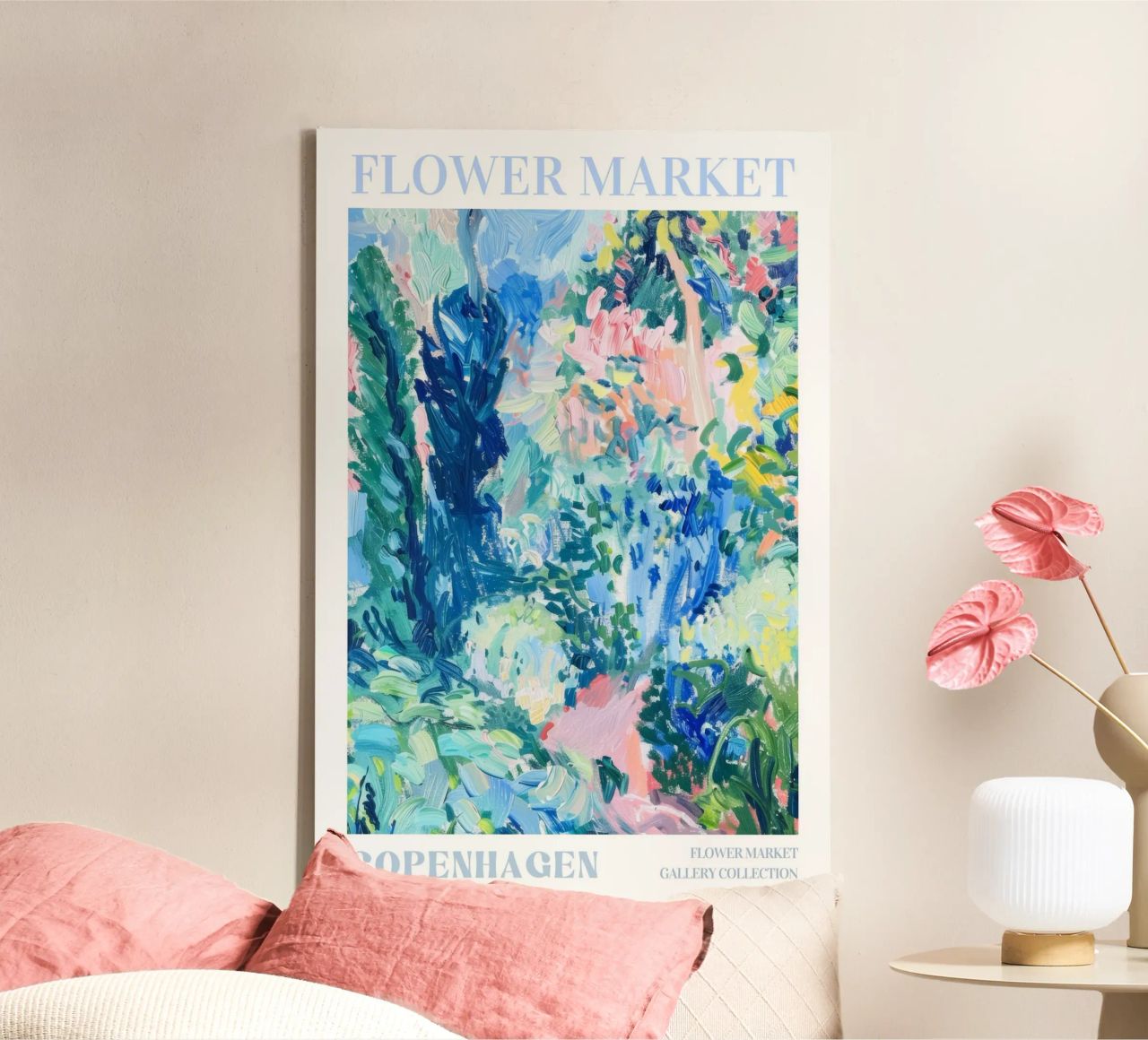 Bloemenprint, abstracte bloemsierkunst, kleurrijke poster canvas van Boheme