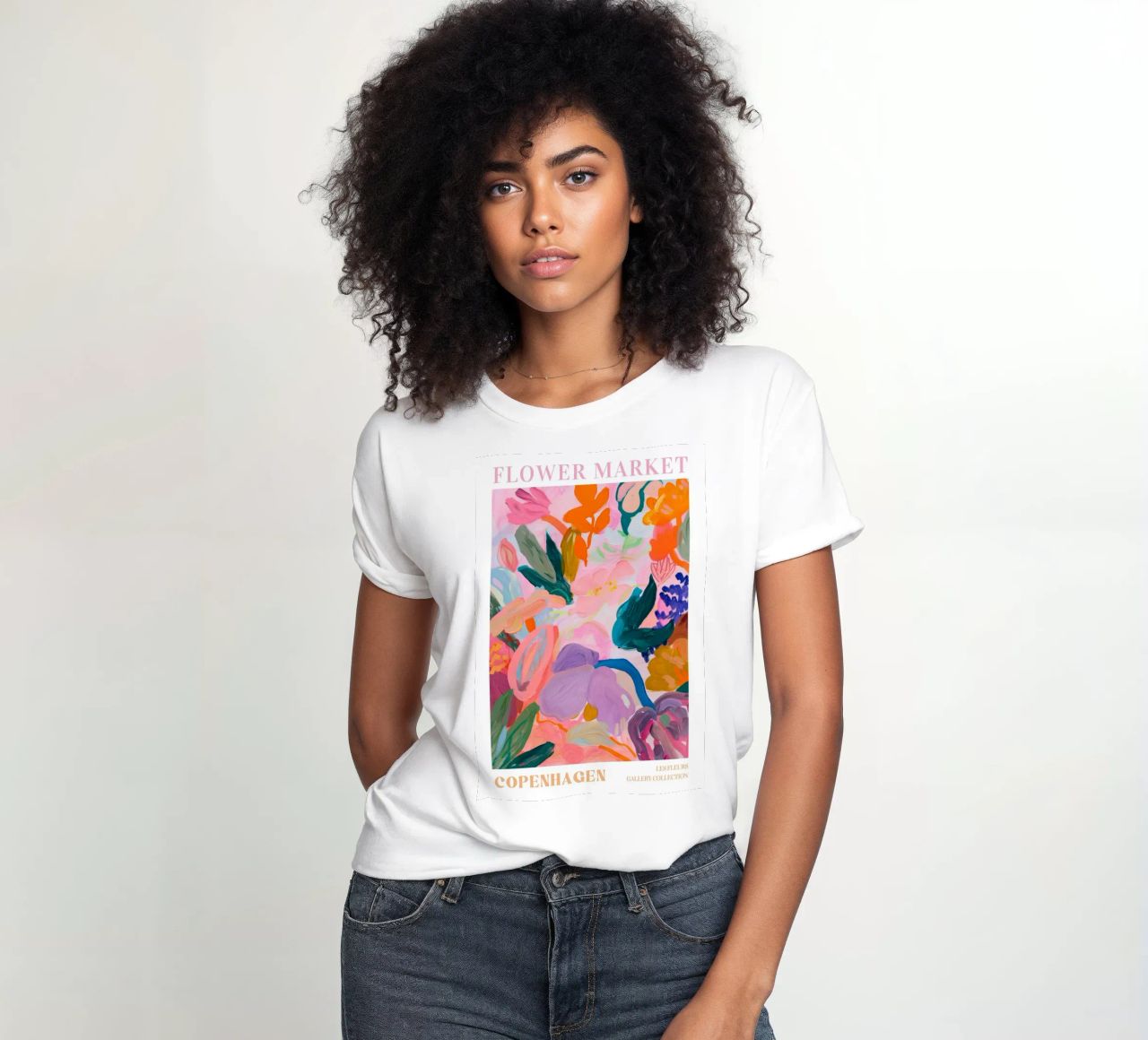 Bloemen Abstract Kleurrijke Kunstdrukken, Abstract Bloemenkunstwerk dames t-shirt getailleerd van Boheme