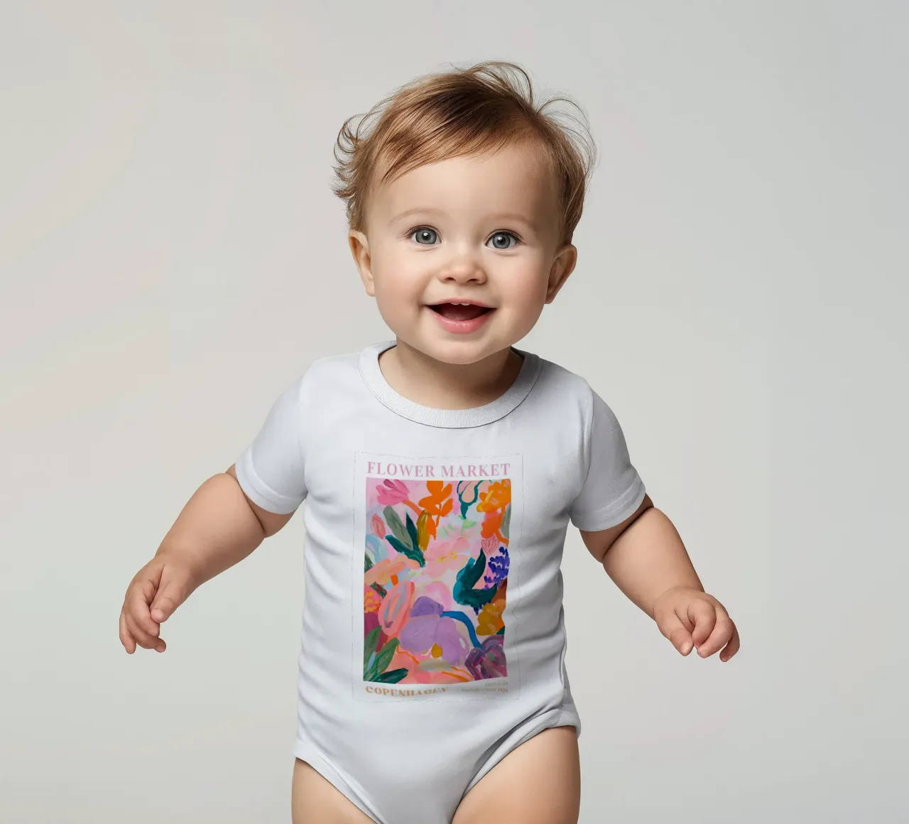Stampe d'arte colorate astratte di fiori, opere d'arte floreali astratte body neonato maniche corte da Boheme