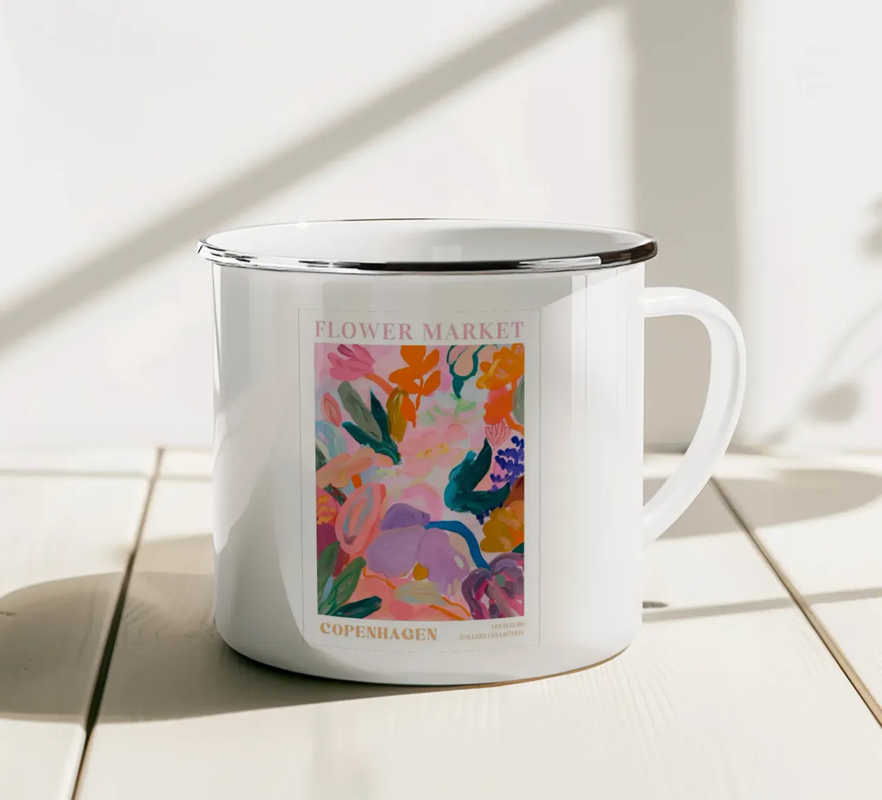 Blume abstrakte bunte Kunstdrucke, abstrakte florale Kunstwerke Emaille Tasse von Boheme