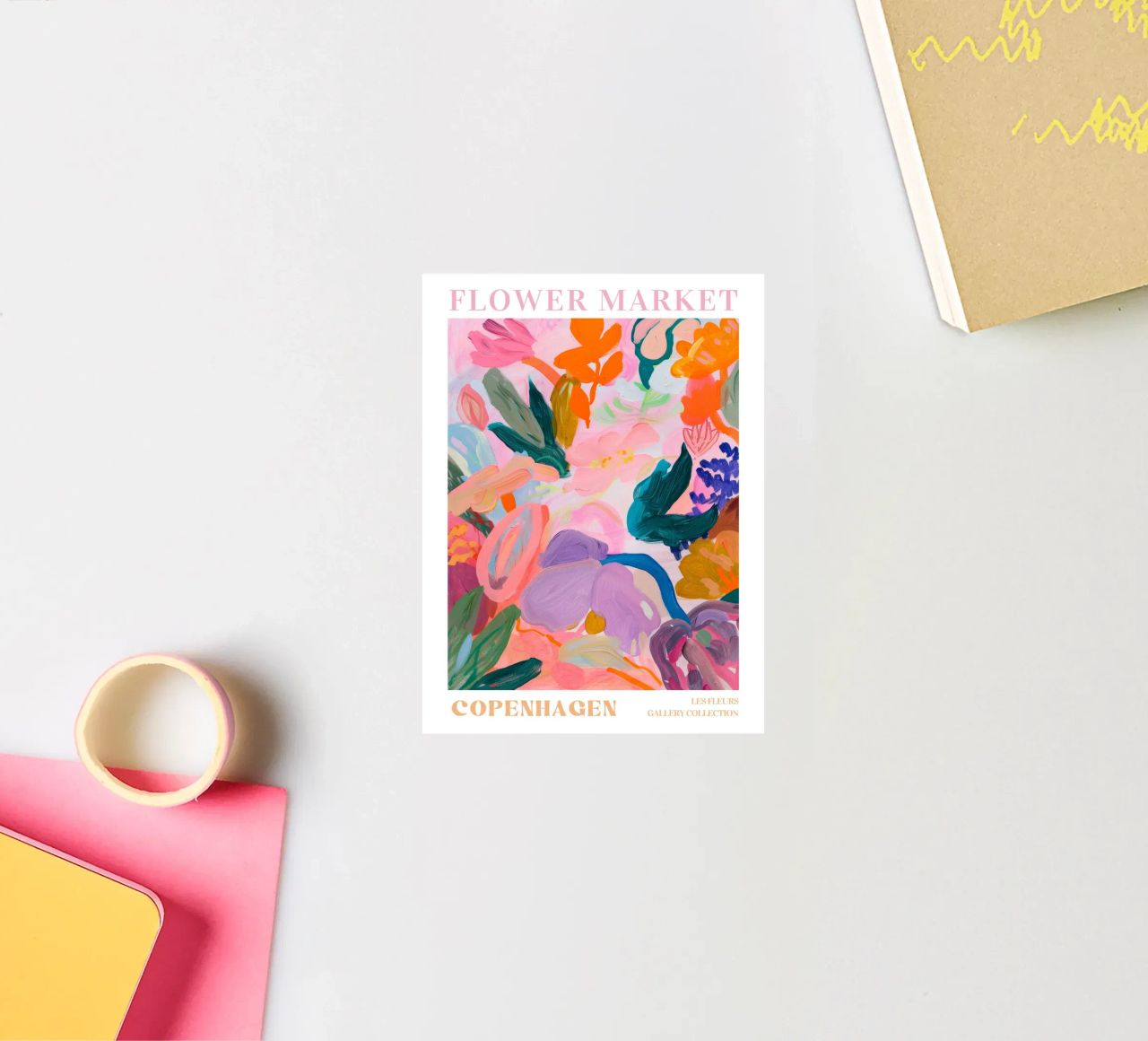 Bloemen Abstract Kleurrijke Kunstdrukken, Abstract Bloemenkunstwerk sticker van Boheme
