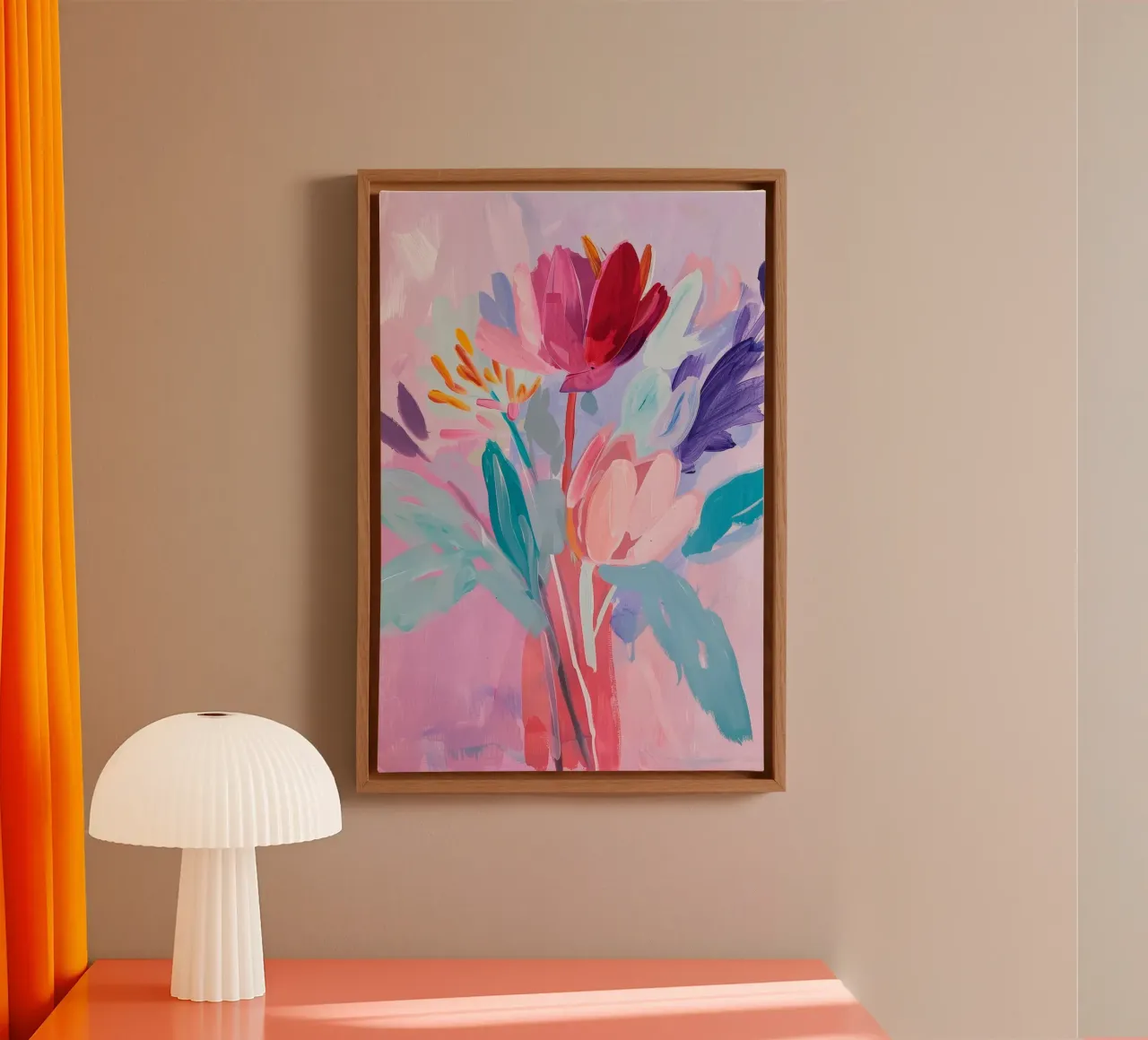 Bloemenprint, Bloemenkunstwerk, Abstracte bloemen canvas met Baklijst van Boheme
