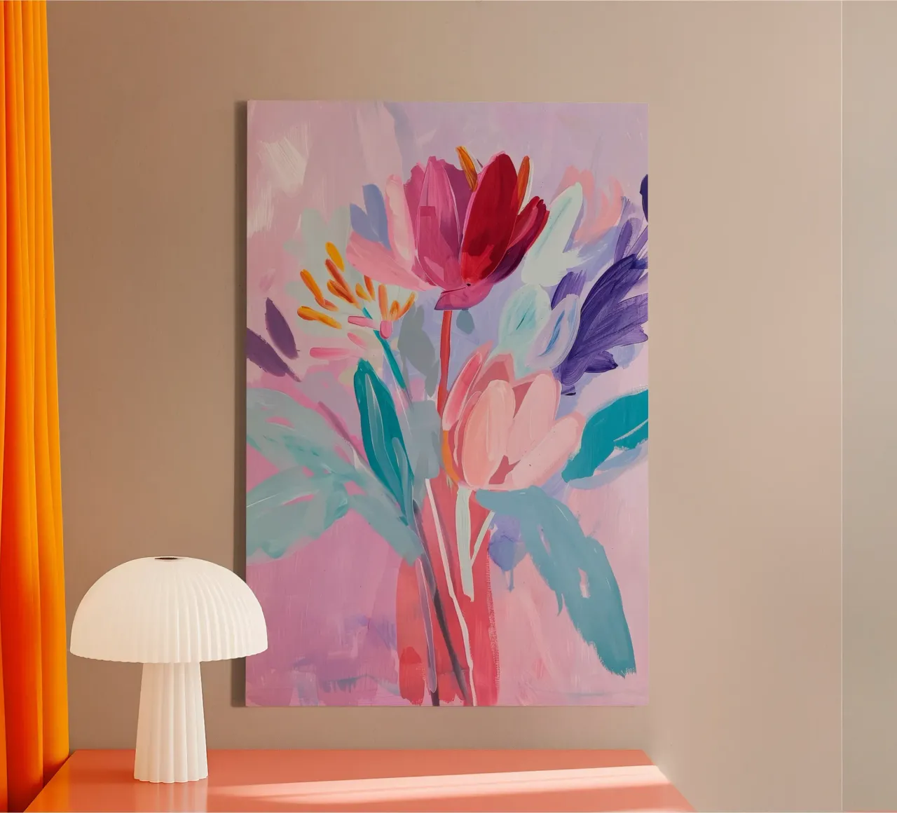 Bloemenprint, Bloemenkunstwerk, Abstracte bloemen canvas met Baklijst van Boheme