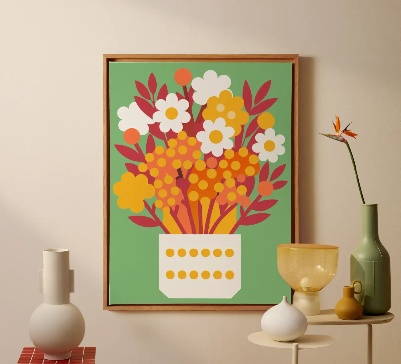 Blumen in einer Vase Leinwand mit Schattenfugenrahmen von FLOWER PLACE SHOP