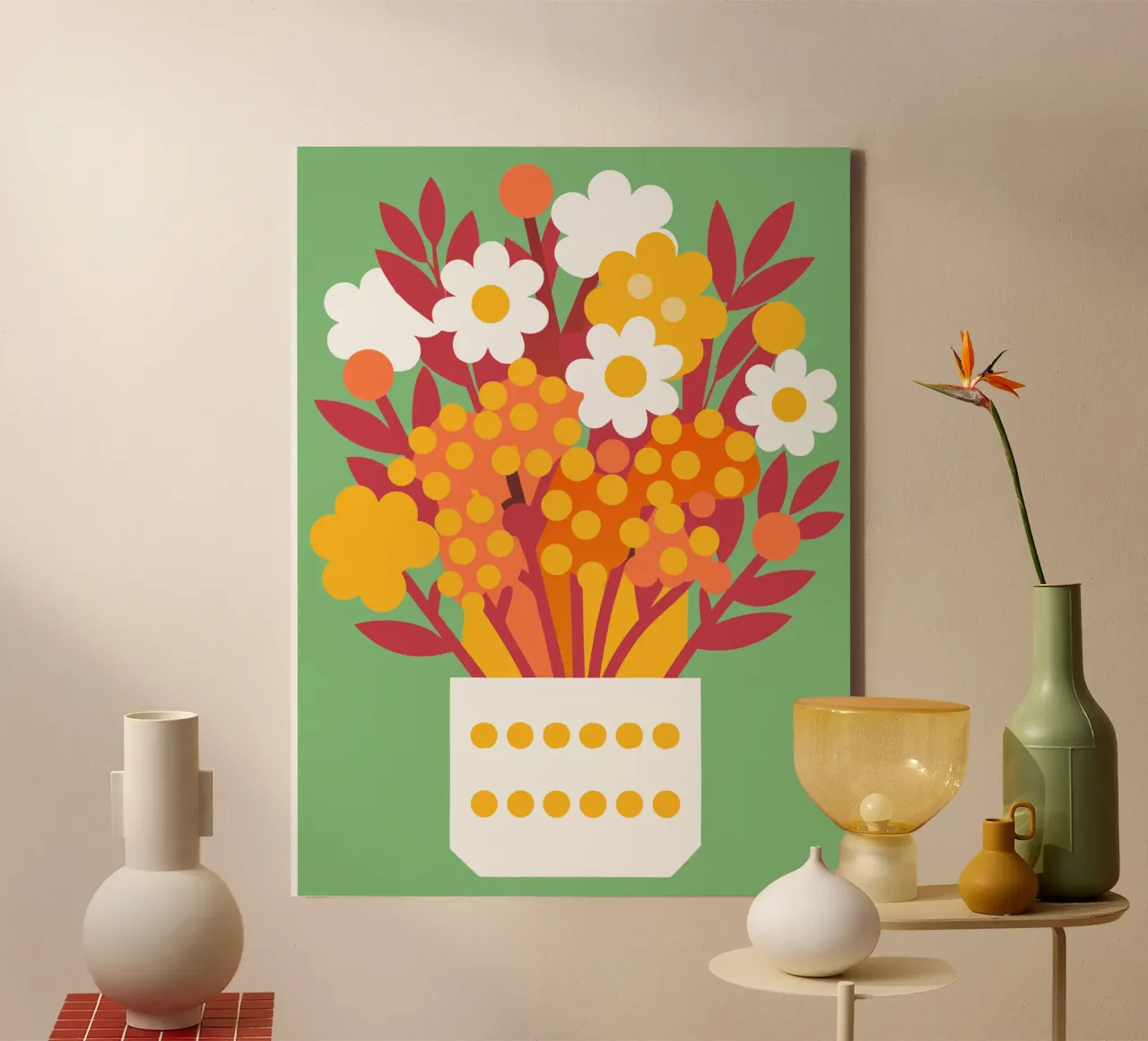 Blumen in einer Vase Leinwand mit Schattenfugenrahmen von FLOWER PLACE SHOP