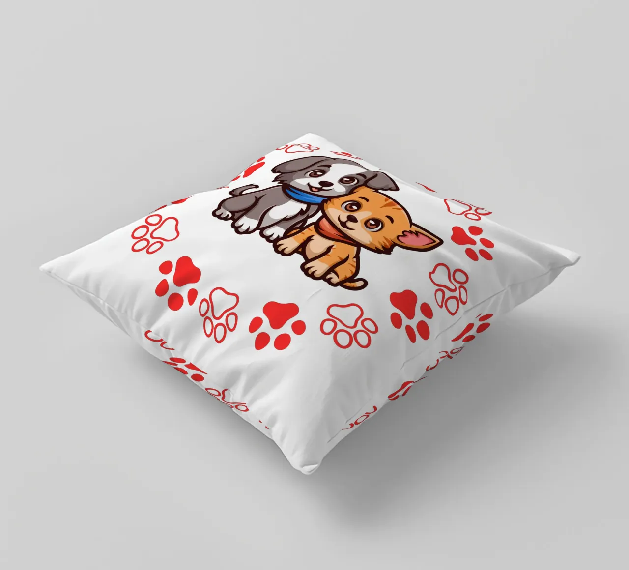 Due simpatici cani e zampe rotonde in un quadro armonioso cuscino da StrindesignStudio