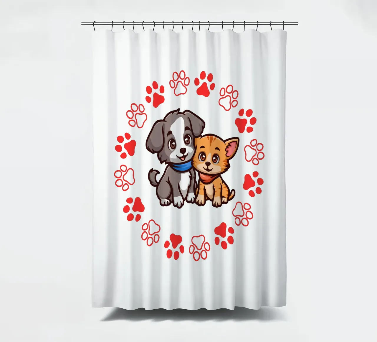 Due simpatici cani e zampe rotonde in un quadro armonioso tenda da doccia da StrindesignStudio