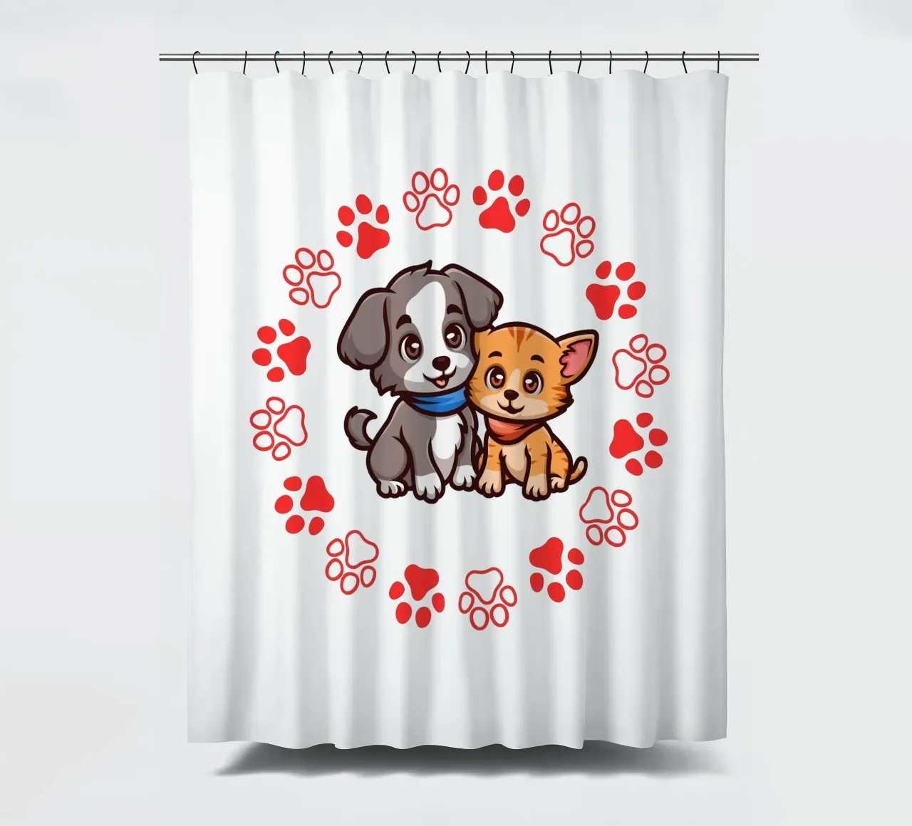 Due simpatici cani e zampe rotonde in un quadro armonioso tenda da doccia da StrindesignStudio