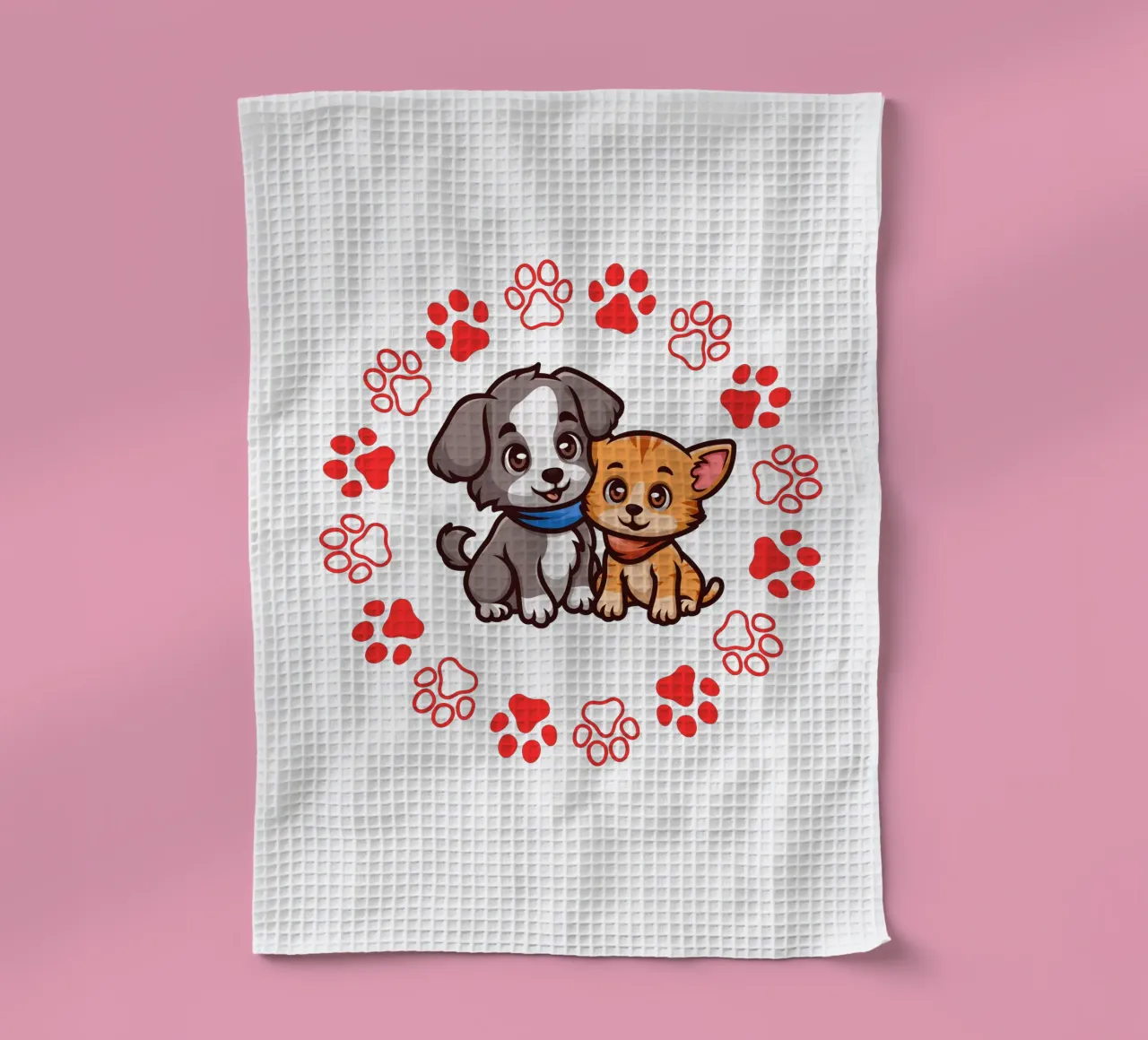 Deux chiens mignons et des pattes rondes dans une image harmonieuse torchon de StrindesignStudio
