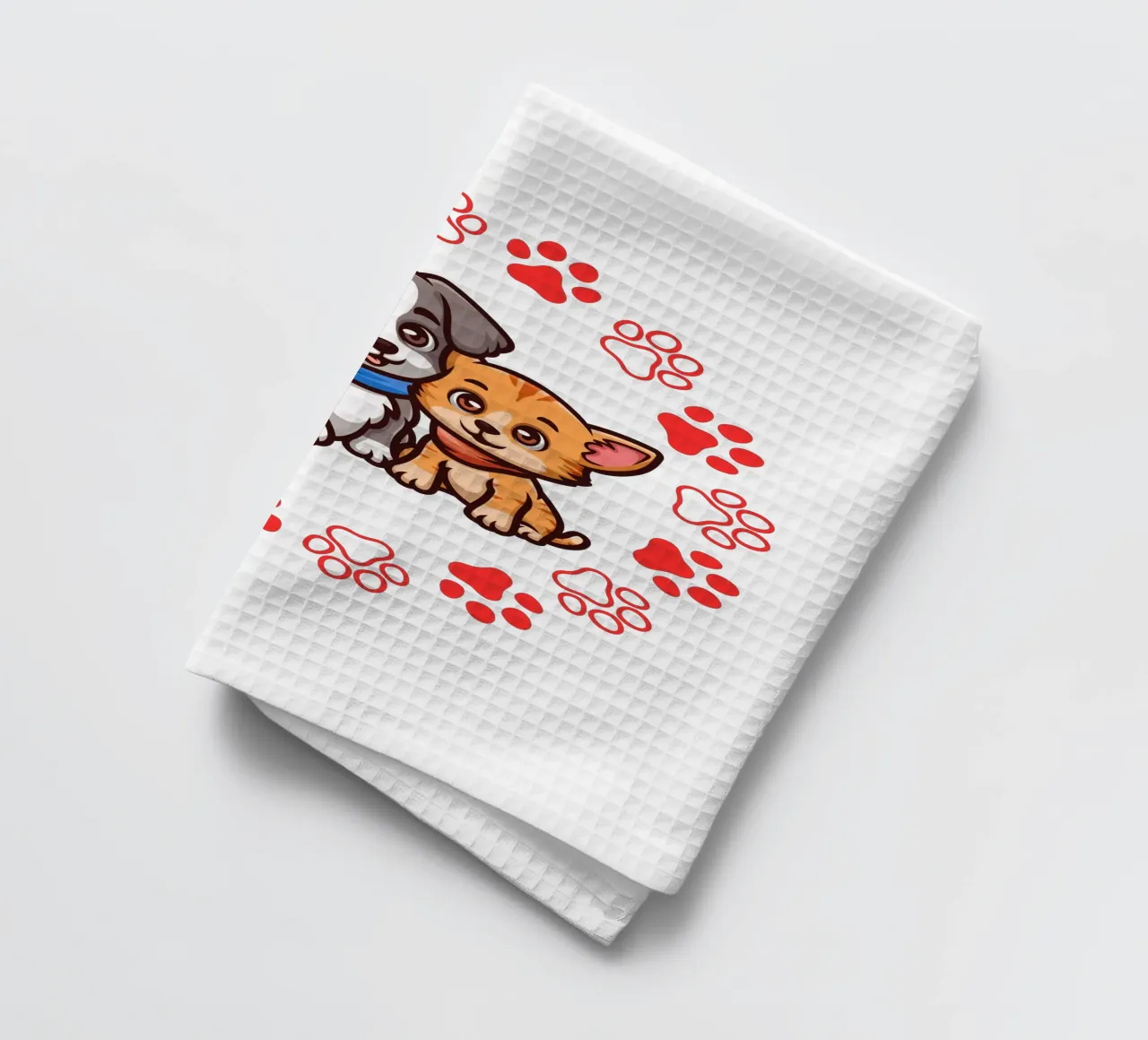 Deux chiens mignons et des pattes rondes dans une image harmonieuse torchon de StrindesignStudio
