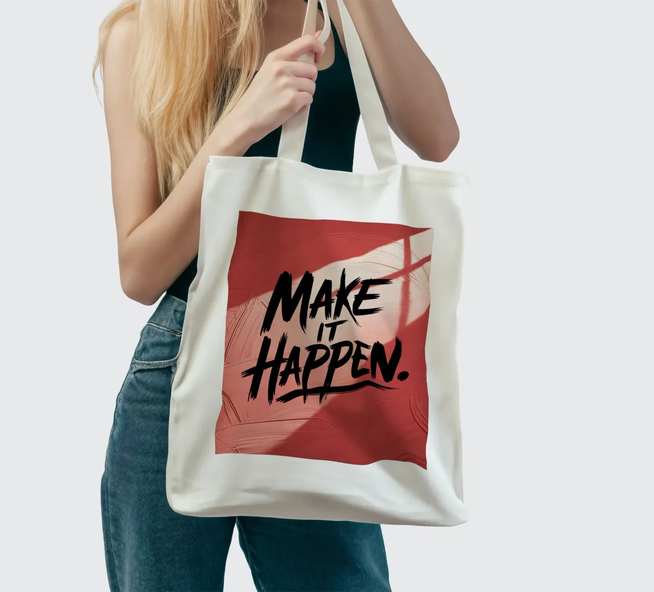 Make It Happen – Red Textured Motivational Poster tote bag by logic