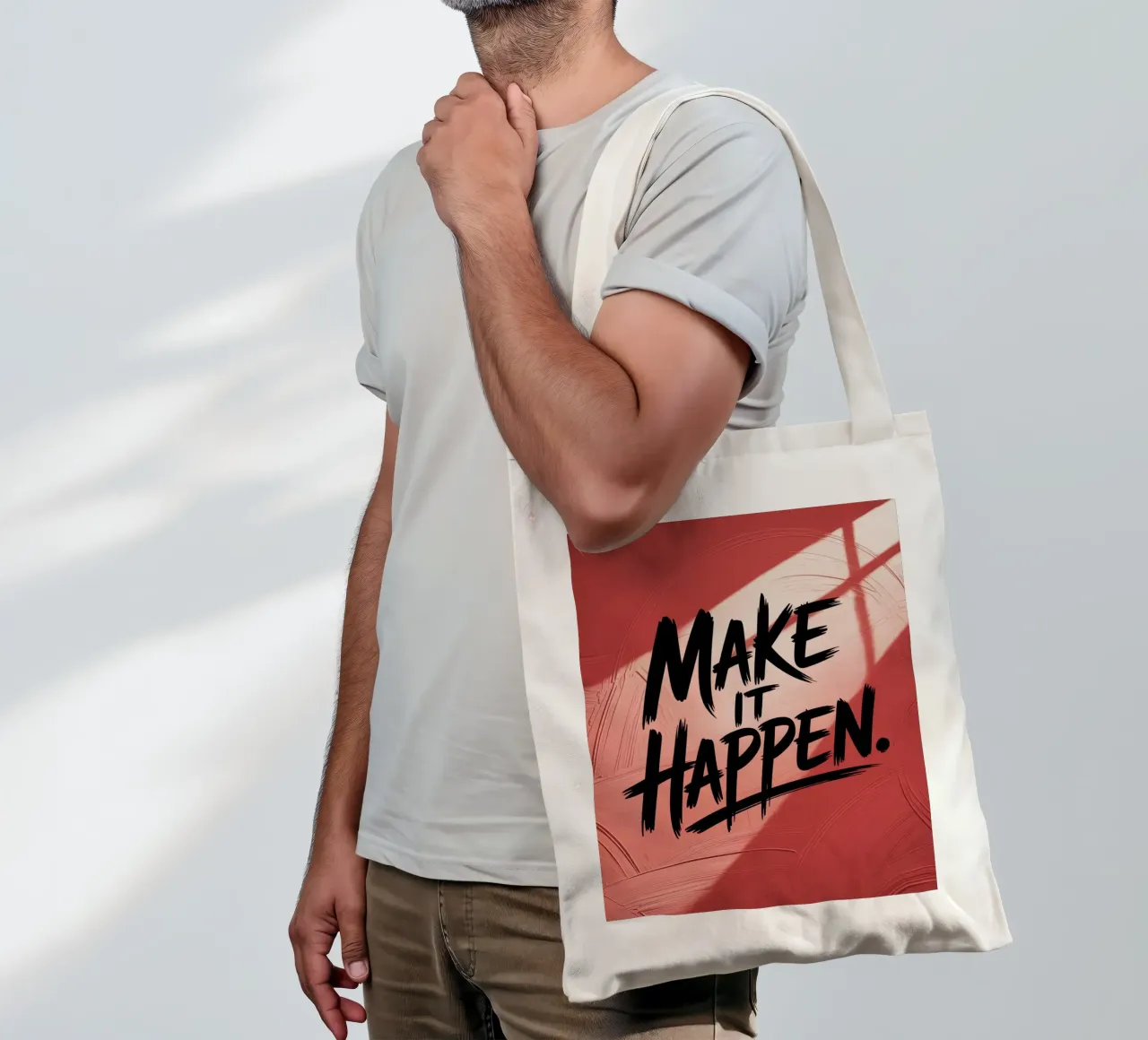 Make It Happen – Red Textured Motivational Poster tote bag by logic