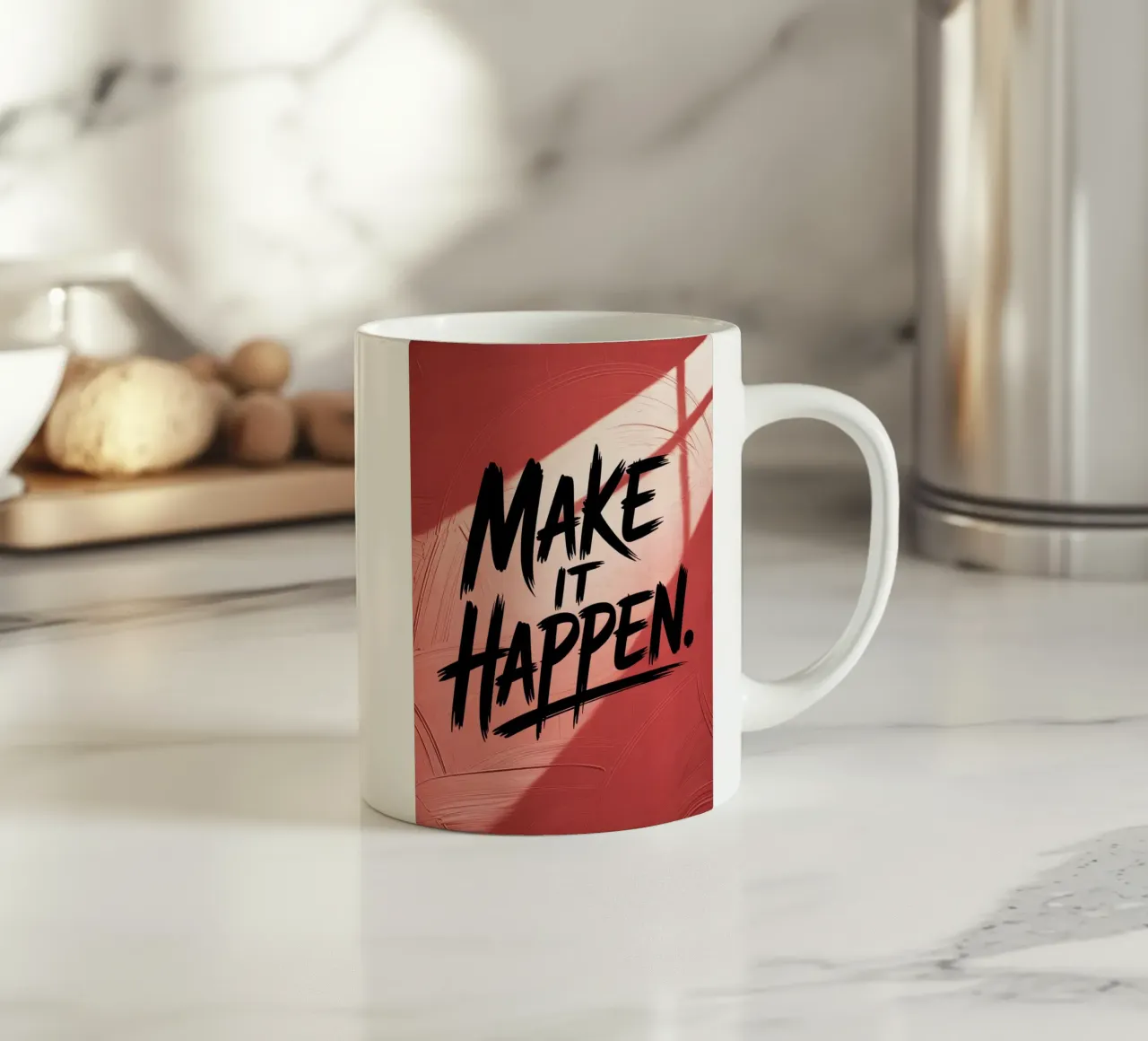 Make It Happen - Poster motivazionale rosso testurizzato tazza in ceramica da logic