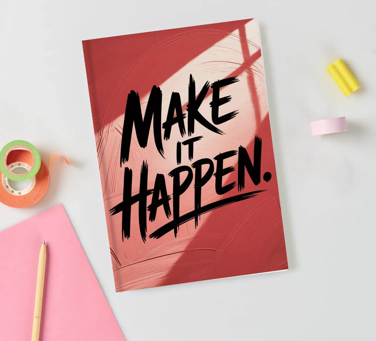Make It Happen – Red Textured Motivational Poster notebook by logic