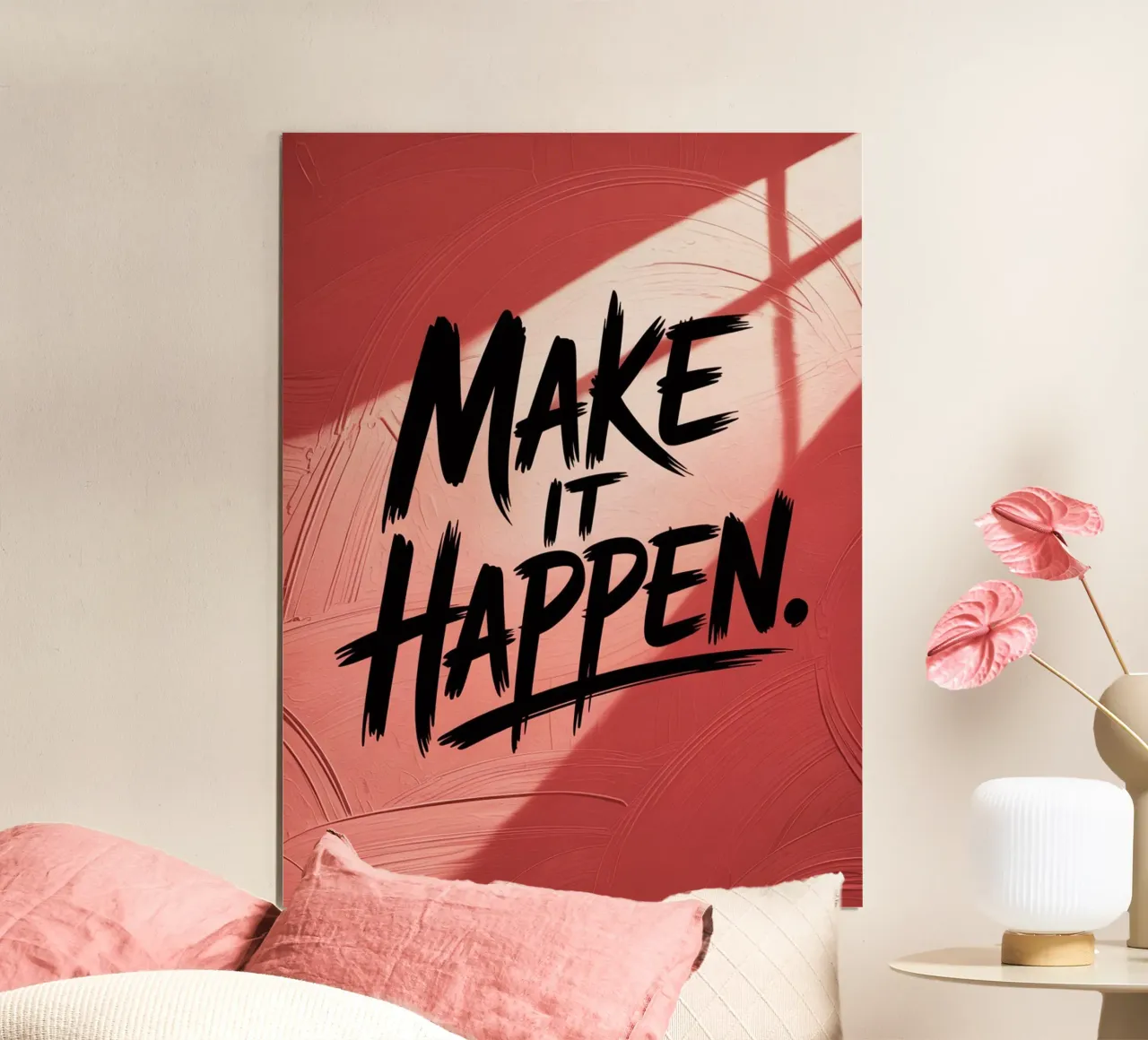 Make It Happen - Rotes strukturiertes Motivationsposter Hahnemühle von logic