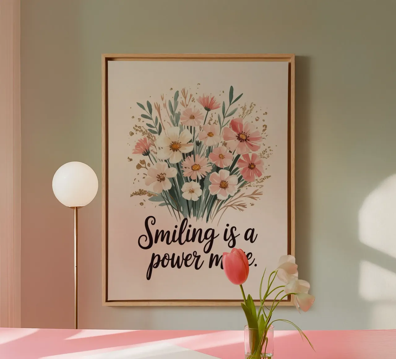 Smiling Is a Power Move – Floral Positive Quote Art canvas with Floater frame by logic