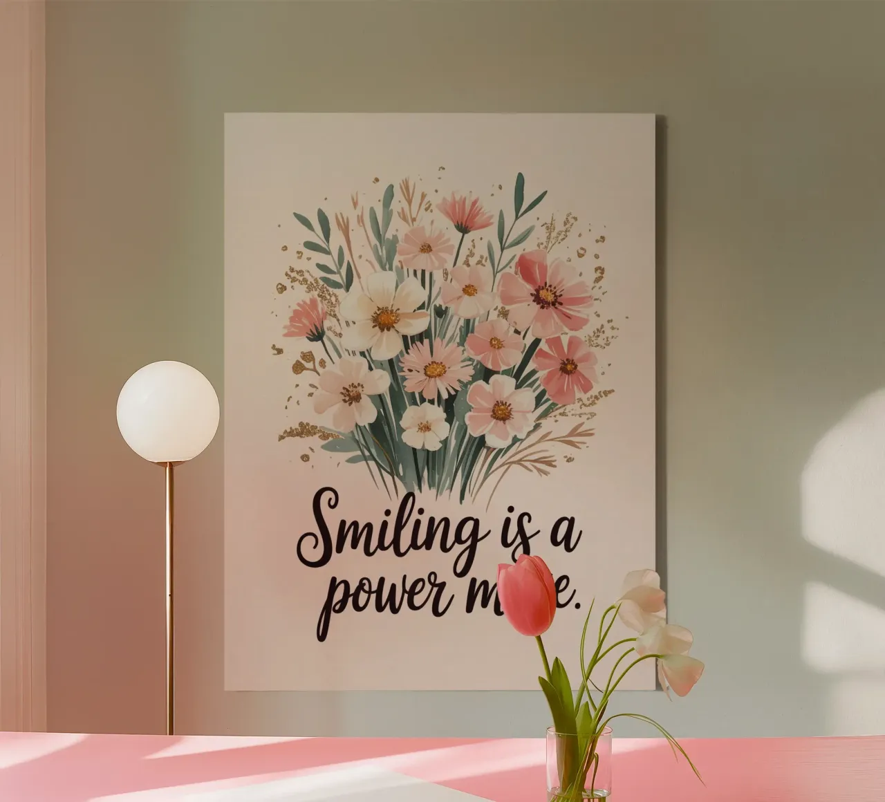 Smiling Is a Power Move – Floral Positive Quote Art canvas with Floater frame by logic