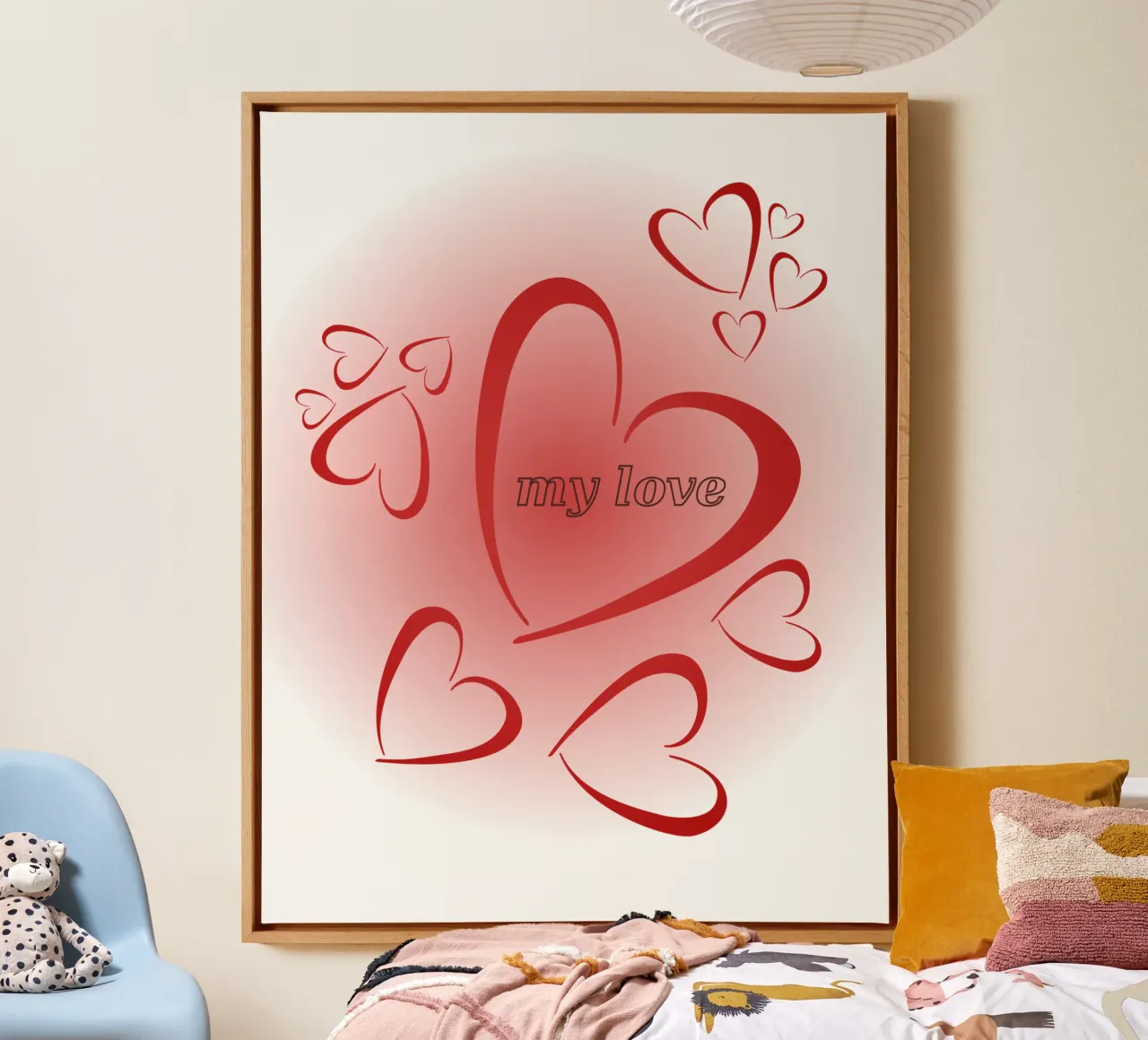Cuore rosso con "My Love" e cuoricini all'esterno tela con Cornice a cassetta da StrindesignStudio
