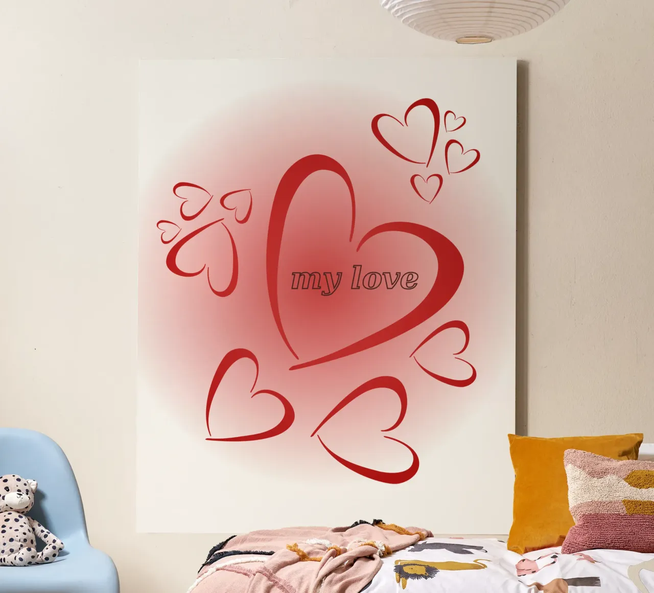Cuore rosso con "My Love" e cuoricini all'esterno tela con Cornice a cassetta da StrindesignStudio