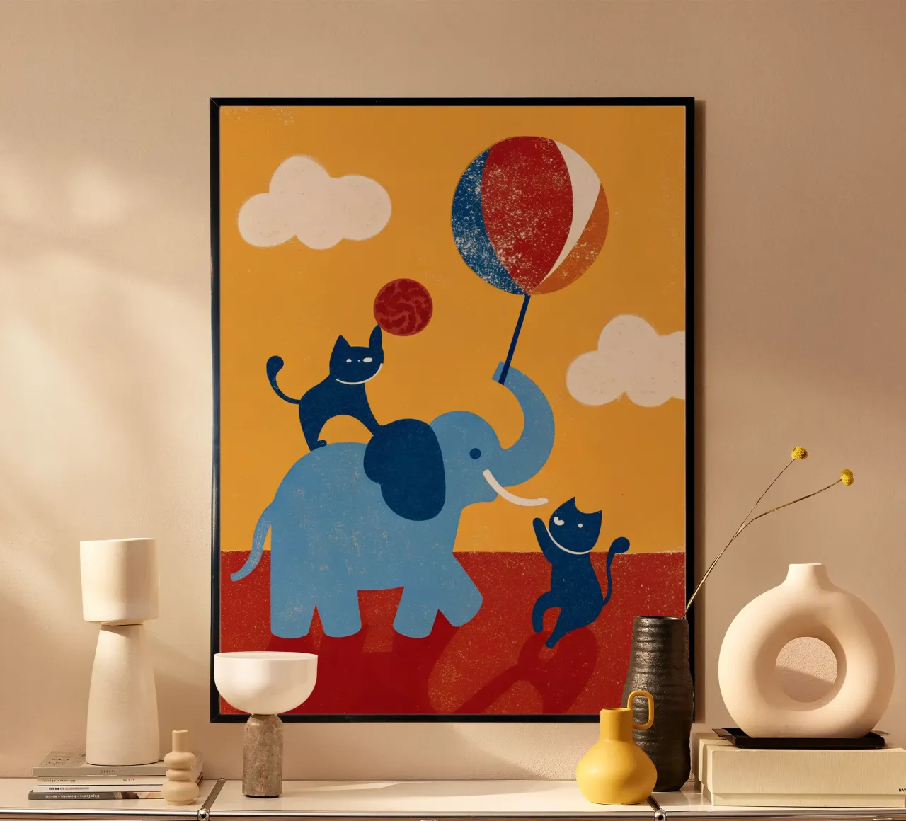 Elefante e gatto poster con telaio in plastica da THE LATEST SHOP