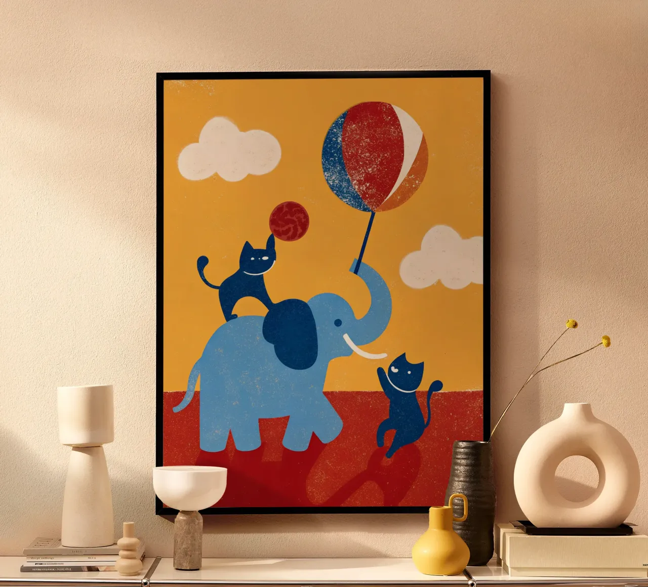 Elefante e gatto poster con telaio in plastica da THE LATEST SHOP