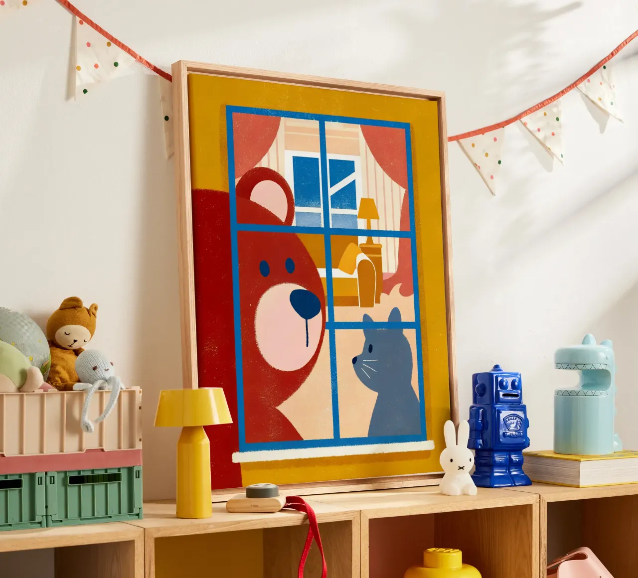Bear Peeking Out the Windows canvas with Floater frame by THE LATEST SHOP