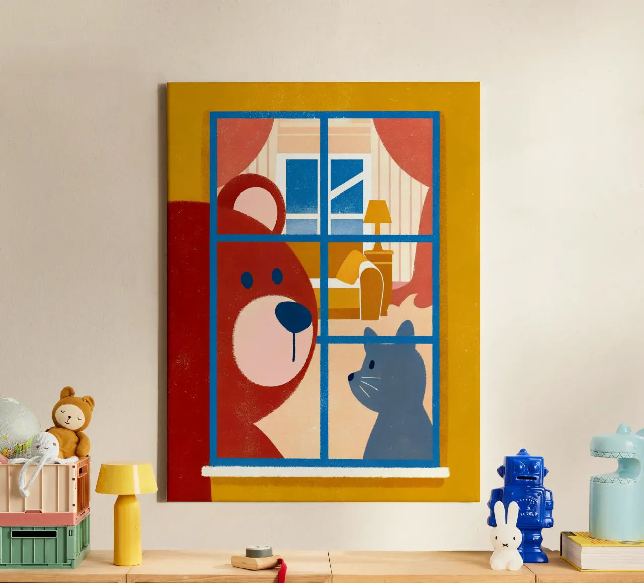 Bear Peeking Out the Windows canvas with Floater frame by THE LATEST SHOP