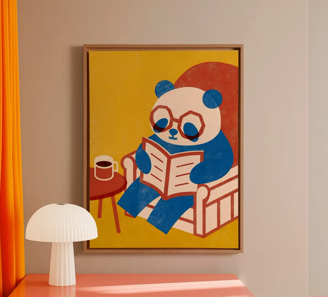 Panda Reading Enjoying Coffee canvas with Floater frame by THE LATEST SHOP
