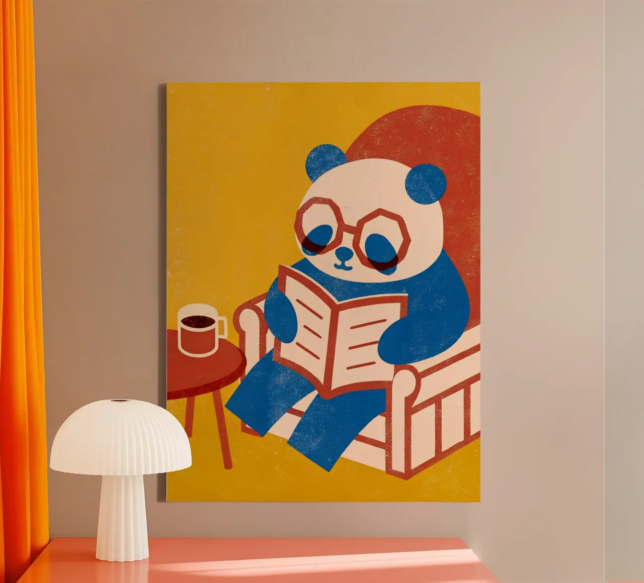 Panda Reading Enjoying Coffee canvas with Floater frame by THE LATEST SHOP
