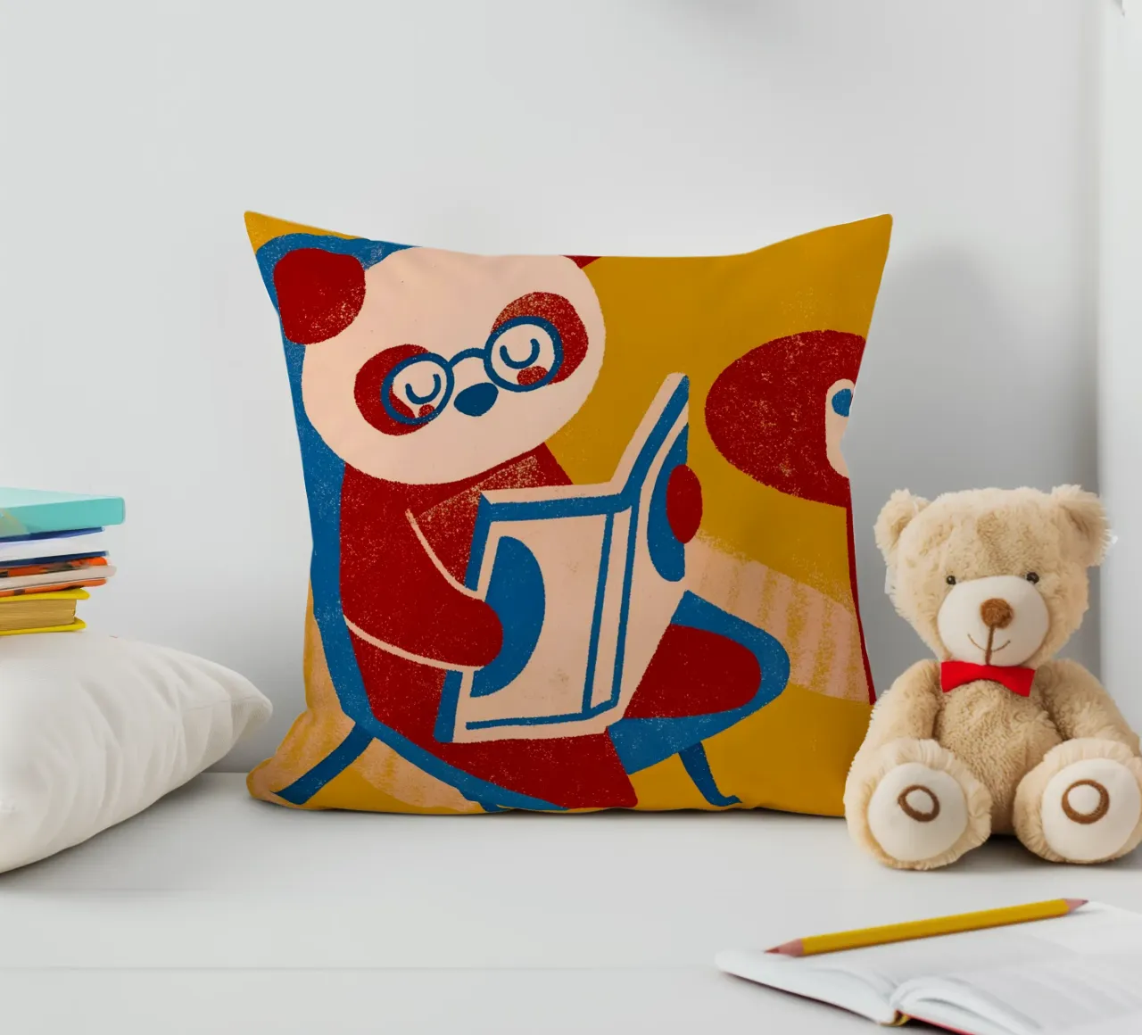 Panda Reading Enjoying Coffee decorative cushion by THE LATEST SHOP
