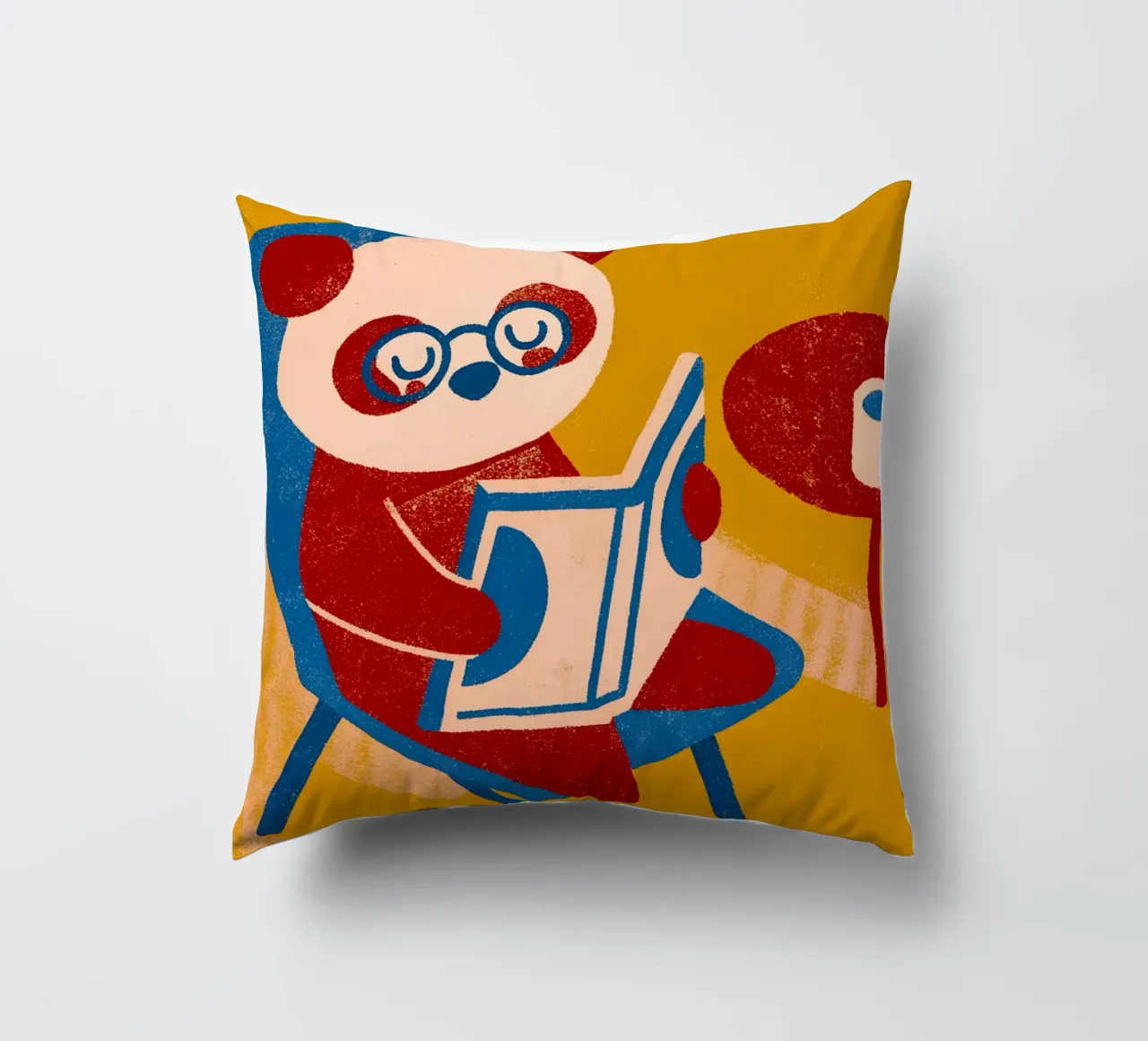 Panda Reading Enjoying Coffee decorative cushion by THE LATEST SHOP