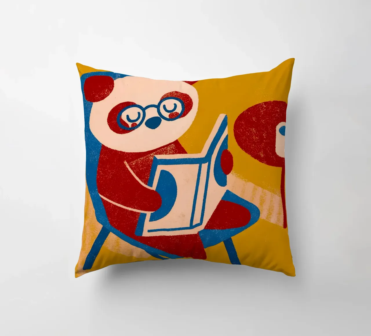 Panda Reading Enjoying Coffee decorative cushion by THE LATEST SHOP
