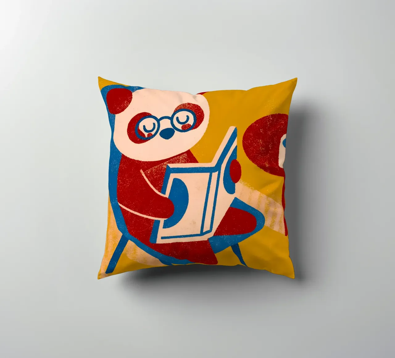 Panda Reading Enjoying Coffee decorative cushion by THE LATEST SHOP