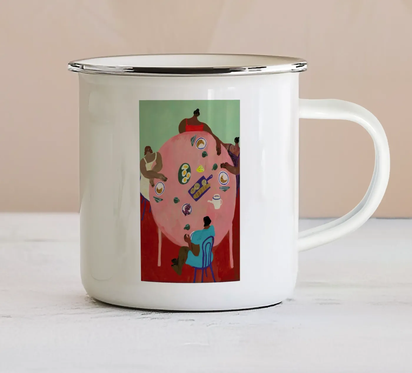 Breakfast Table enamel mug by Nudes and Croissants