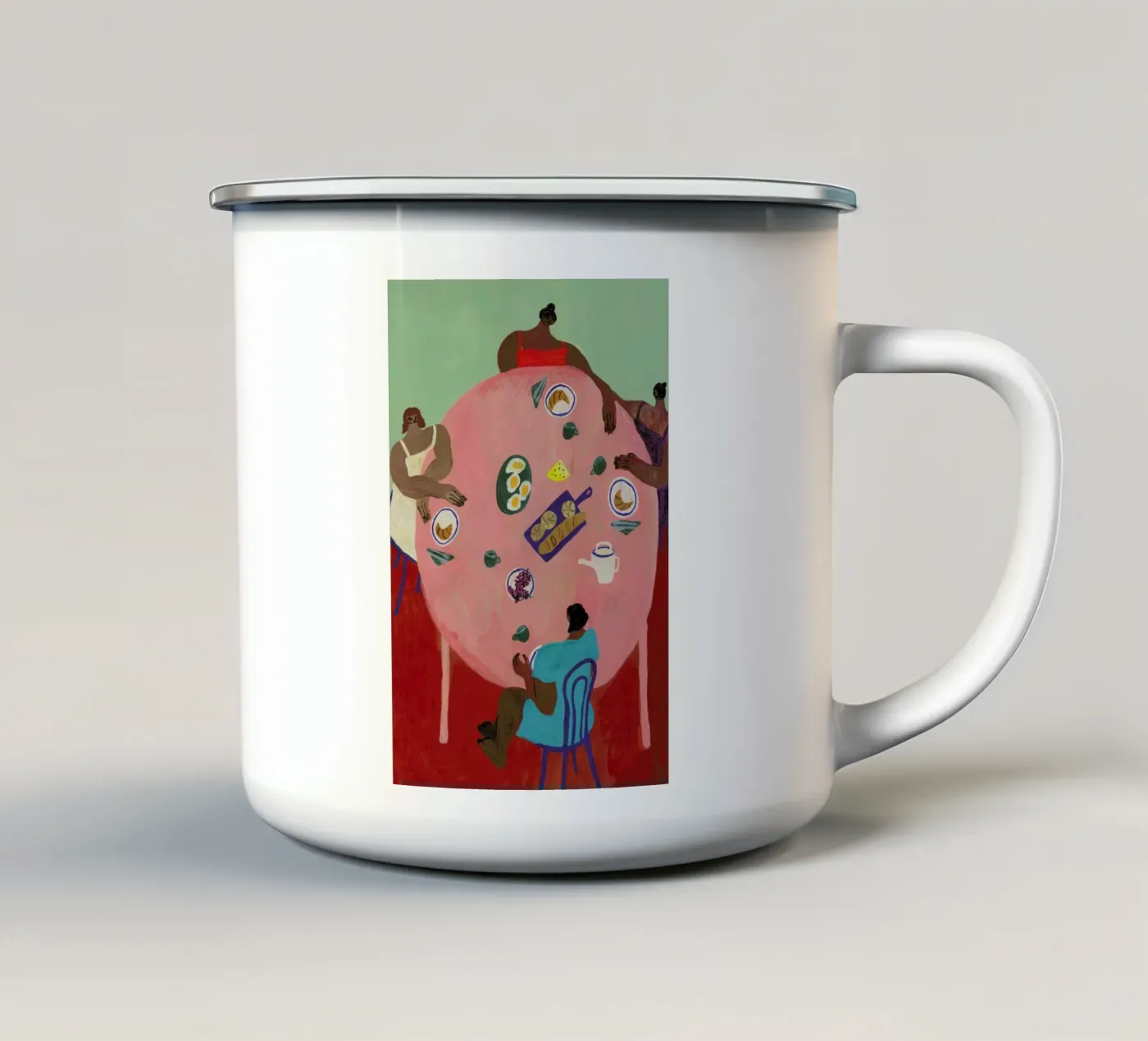 Breakfast Table enamel mug by Nudes and Croissants