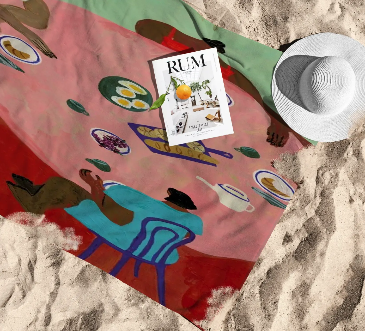 Breakfast Table beach towel by Nudes and Croissants