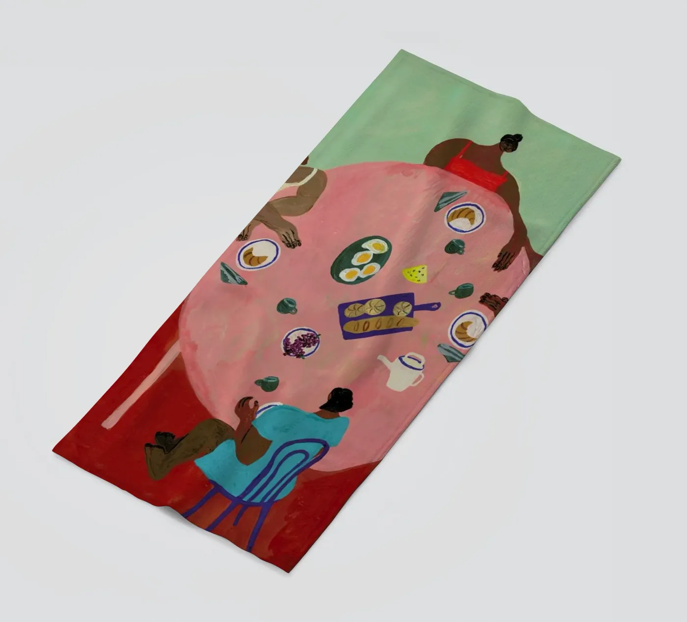 Breakfast Table beach towel by Nudes and Croissants