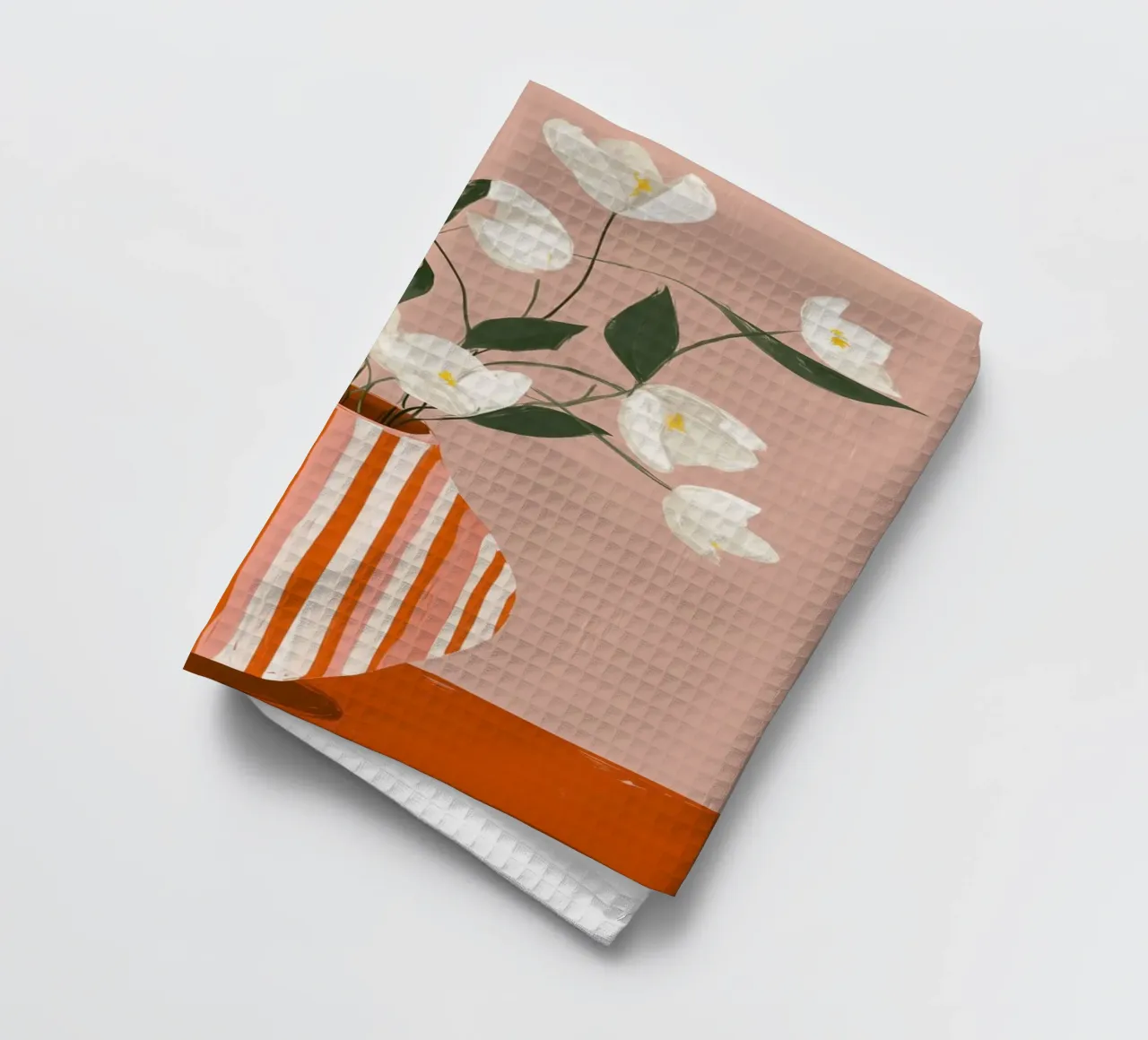 Fleurs blanches dans un vase rayé Art torchon de Melloi Art Print