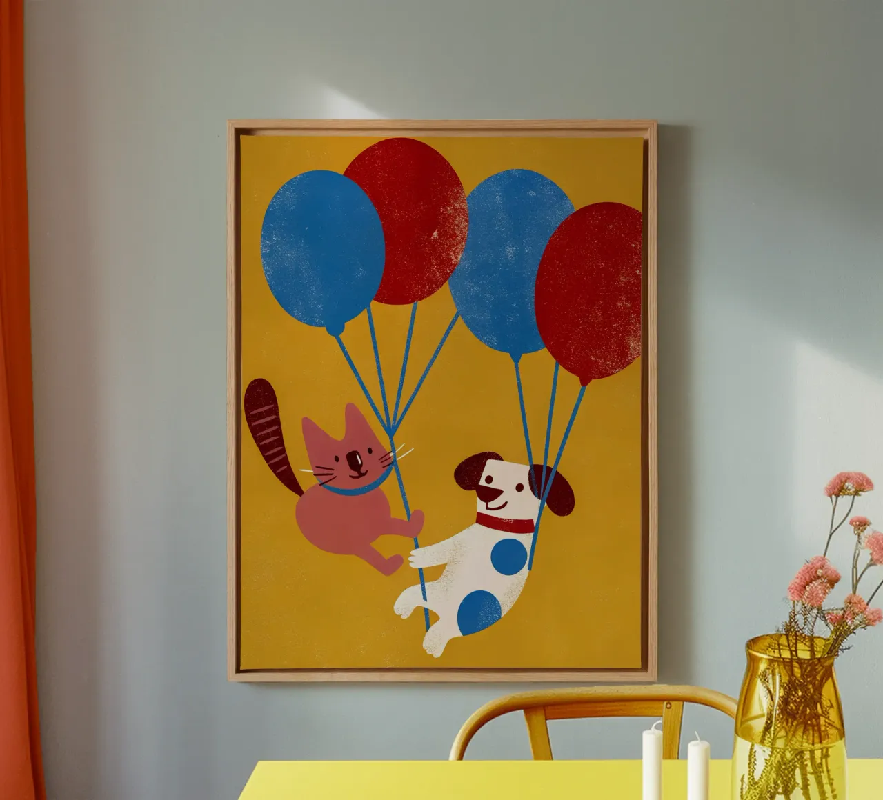 Cane e gatto in palloncini tela con Cornice a cassetta da THE LATEST SHOP