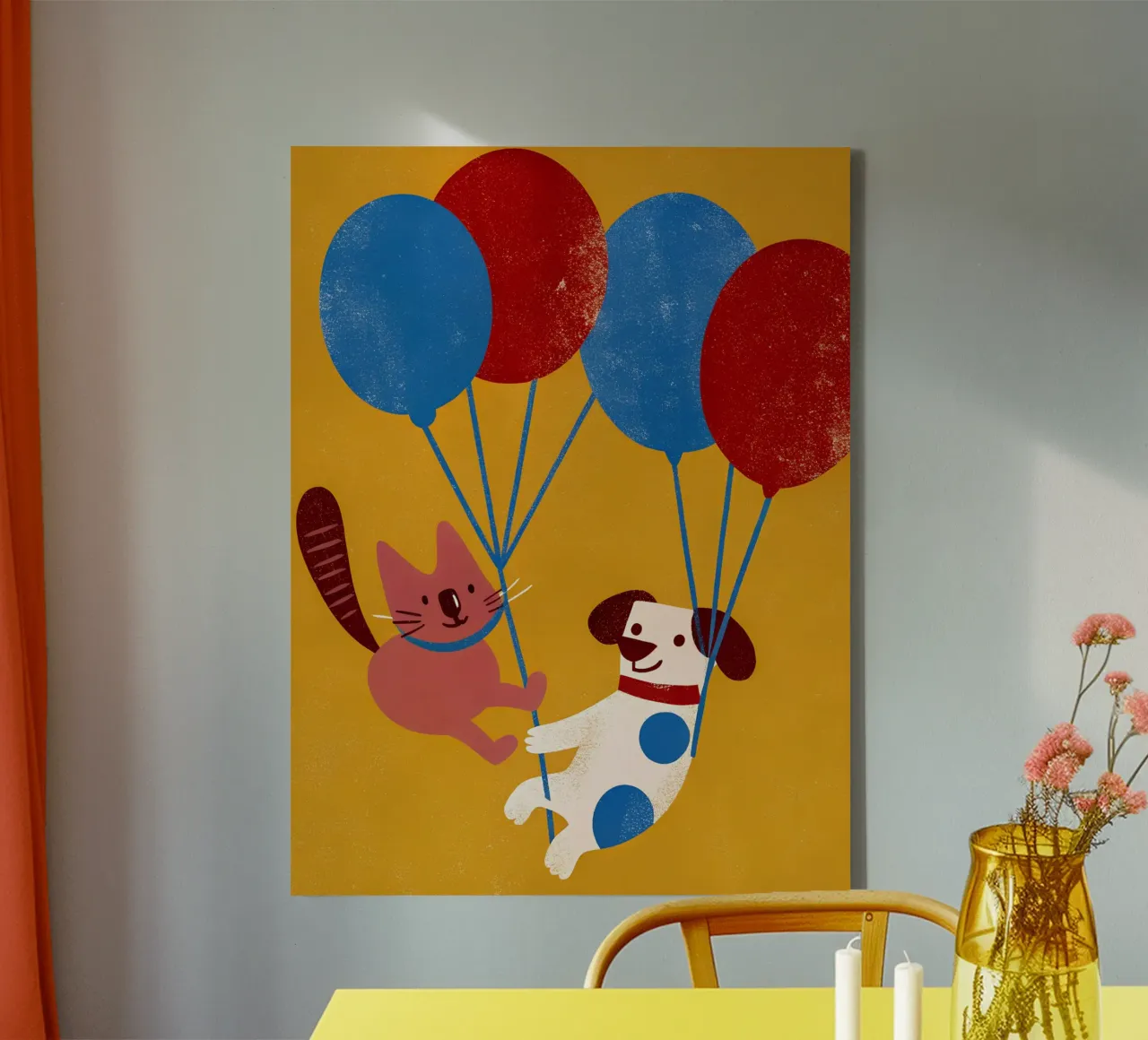 Cane e gatto in palloncini tela con Cornice a cassetta da THE LATEST SHOP