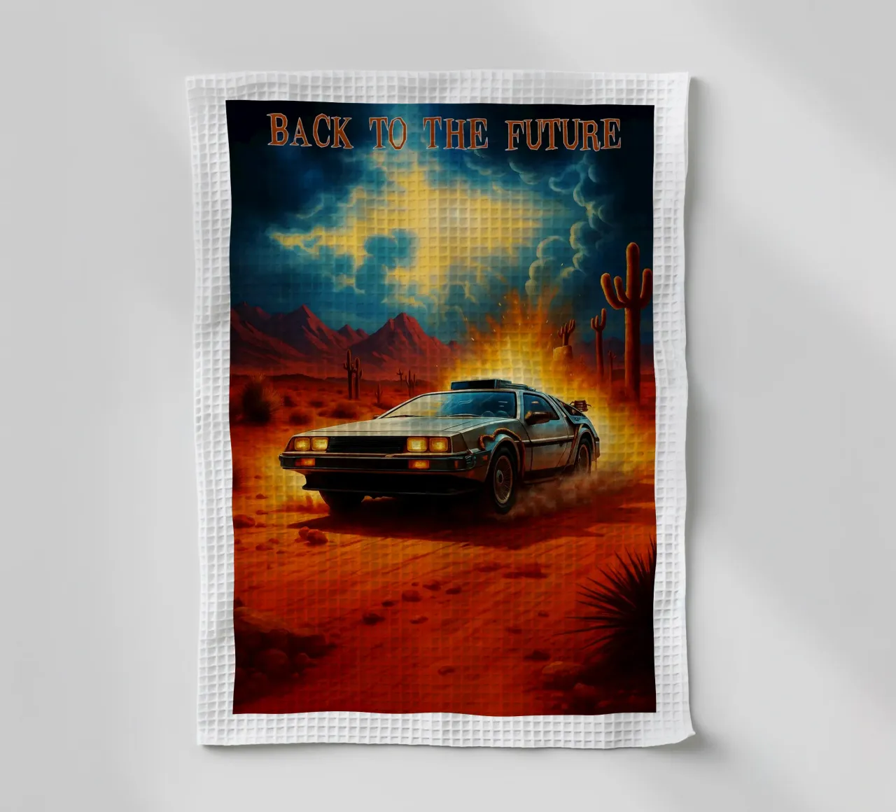back to the future movie art repainting tea towel by inaras