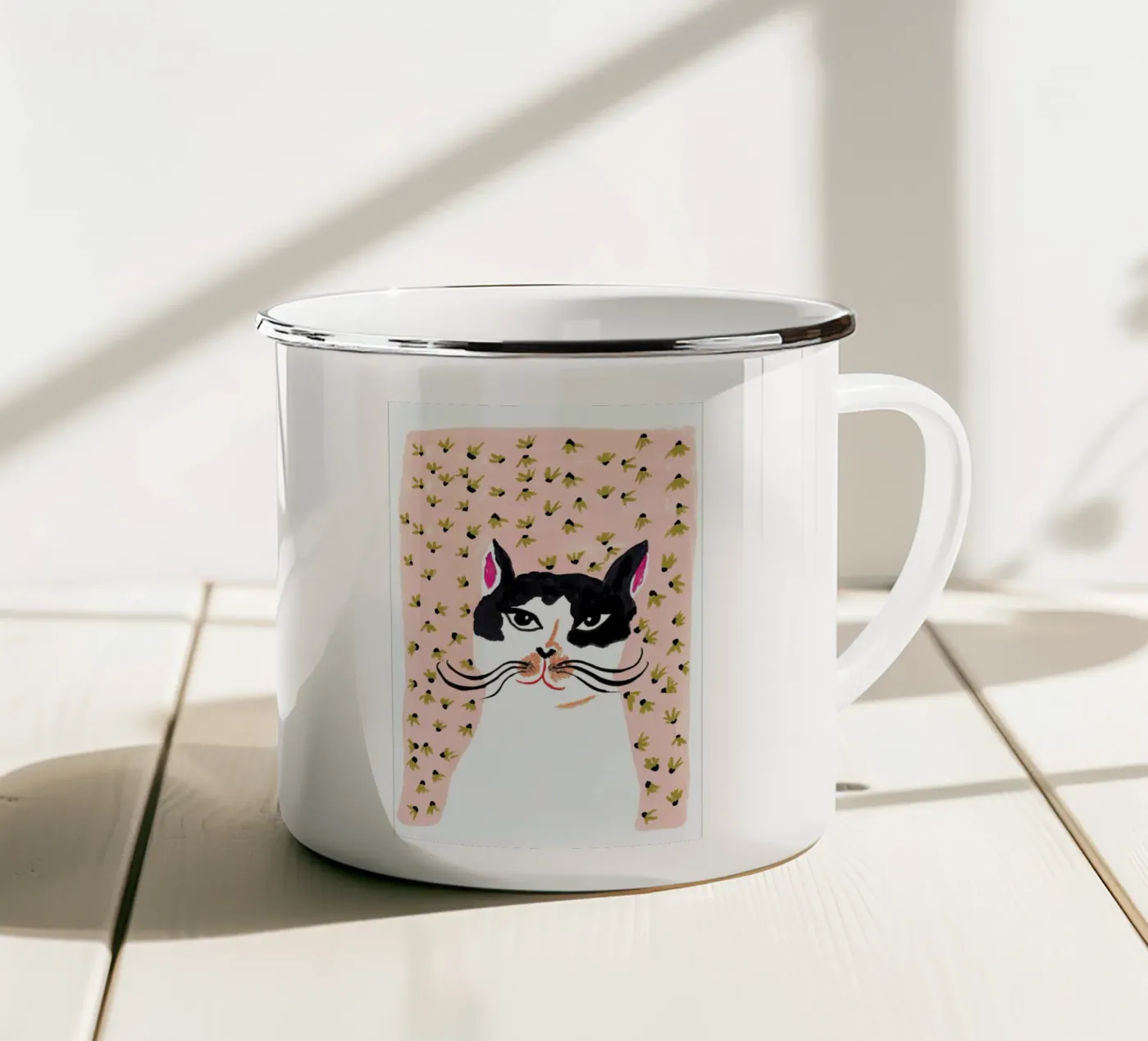 Cat Portrait enamel mug by Atelier Mave