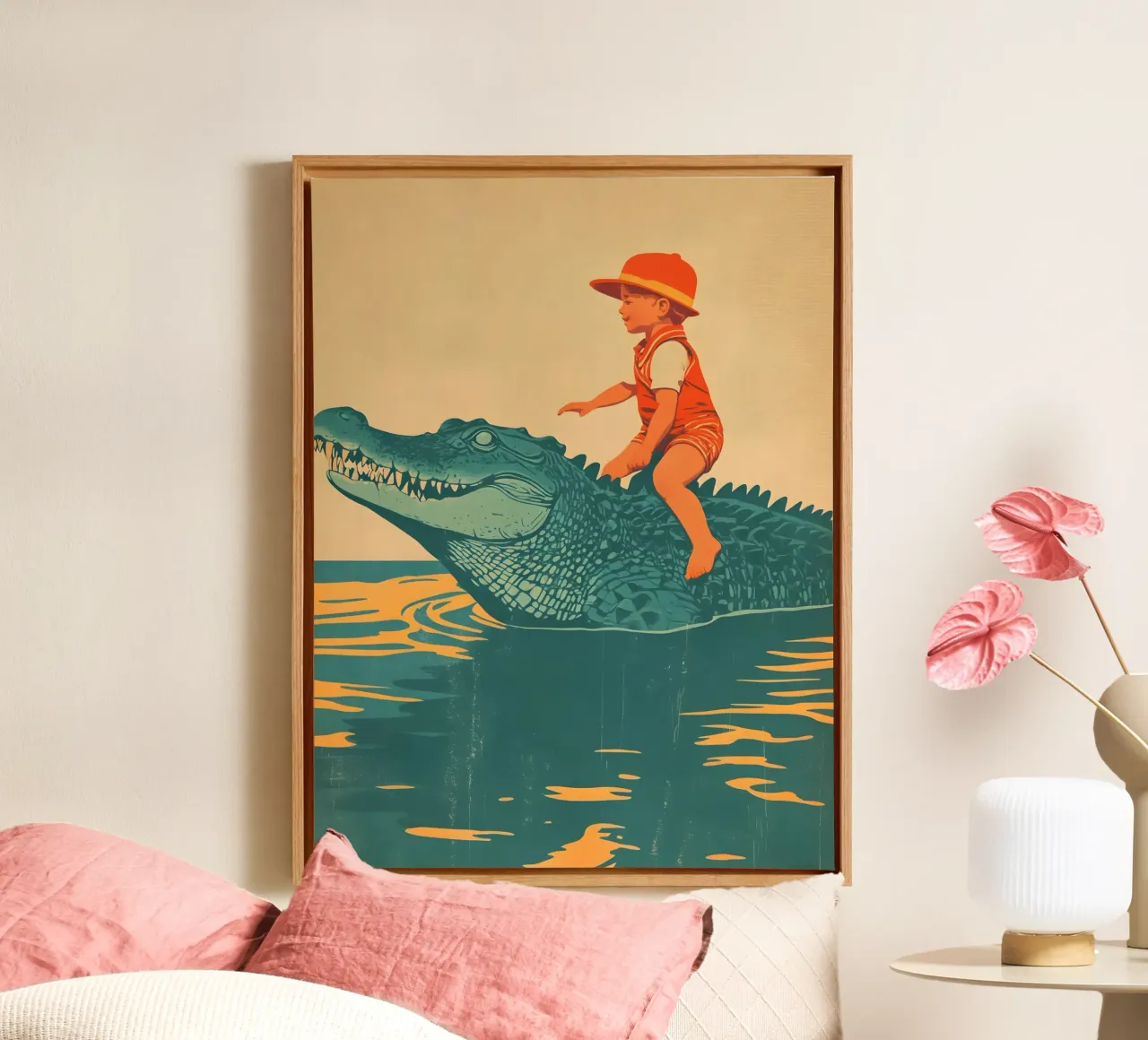 The Kid and The Crocodile tela con Cornice a cassetta da Gypsy Galleria