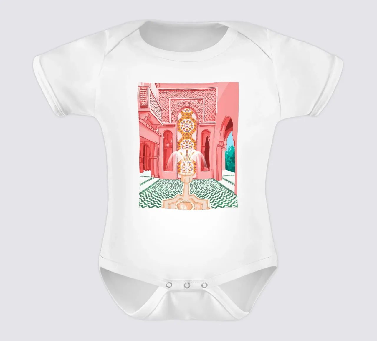 Blush Palace architecture short-sleeve baby romper by 83oranges