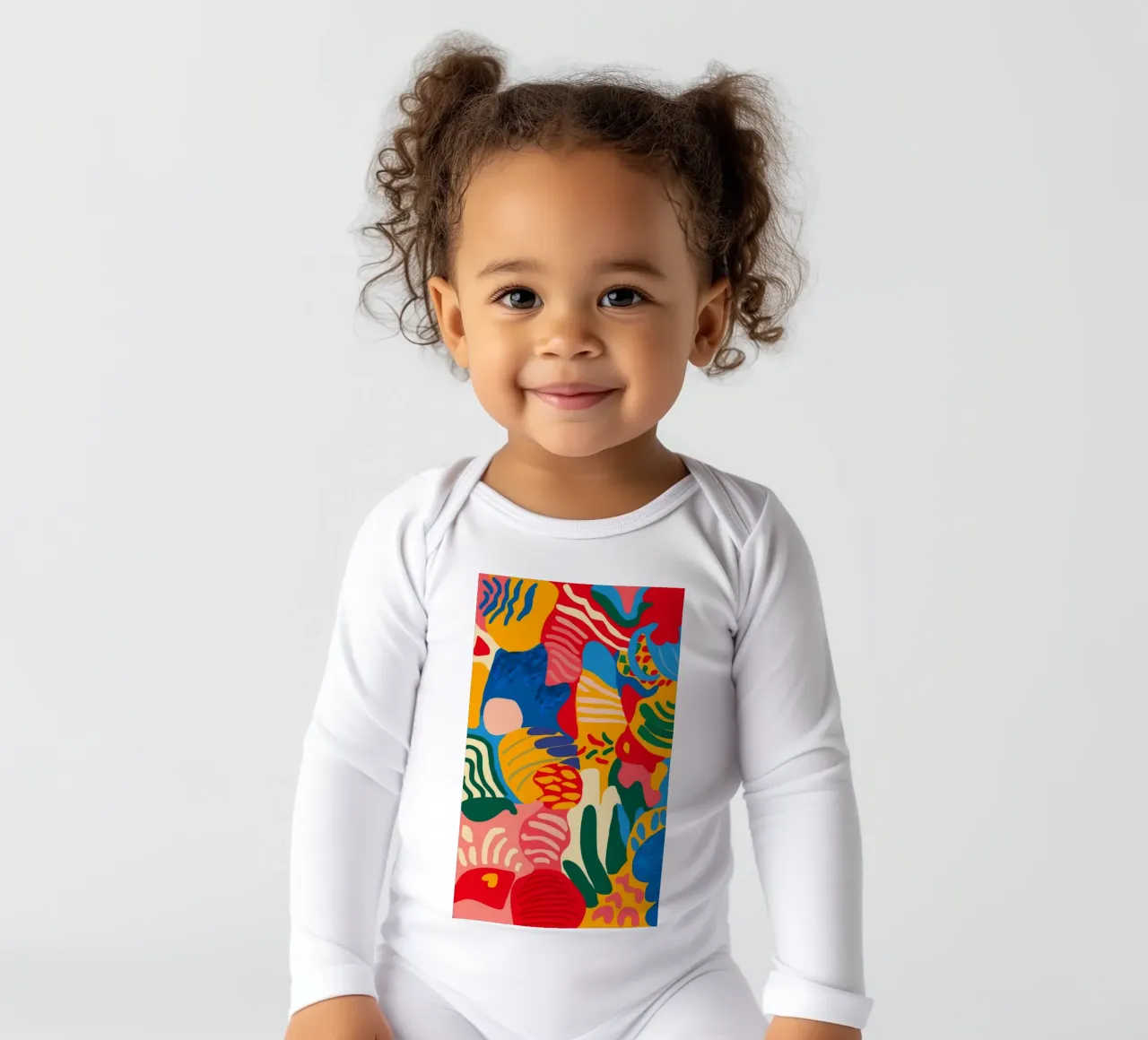 Abstract Coral Bloom long-sleeve baby romper by Pake Nebula
