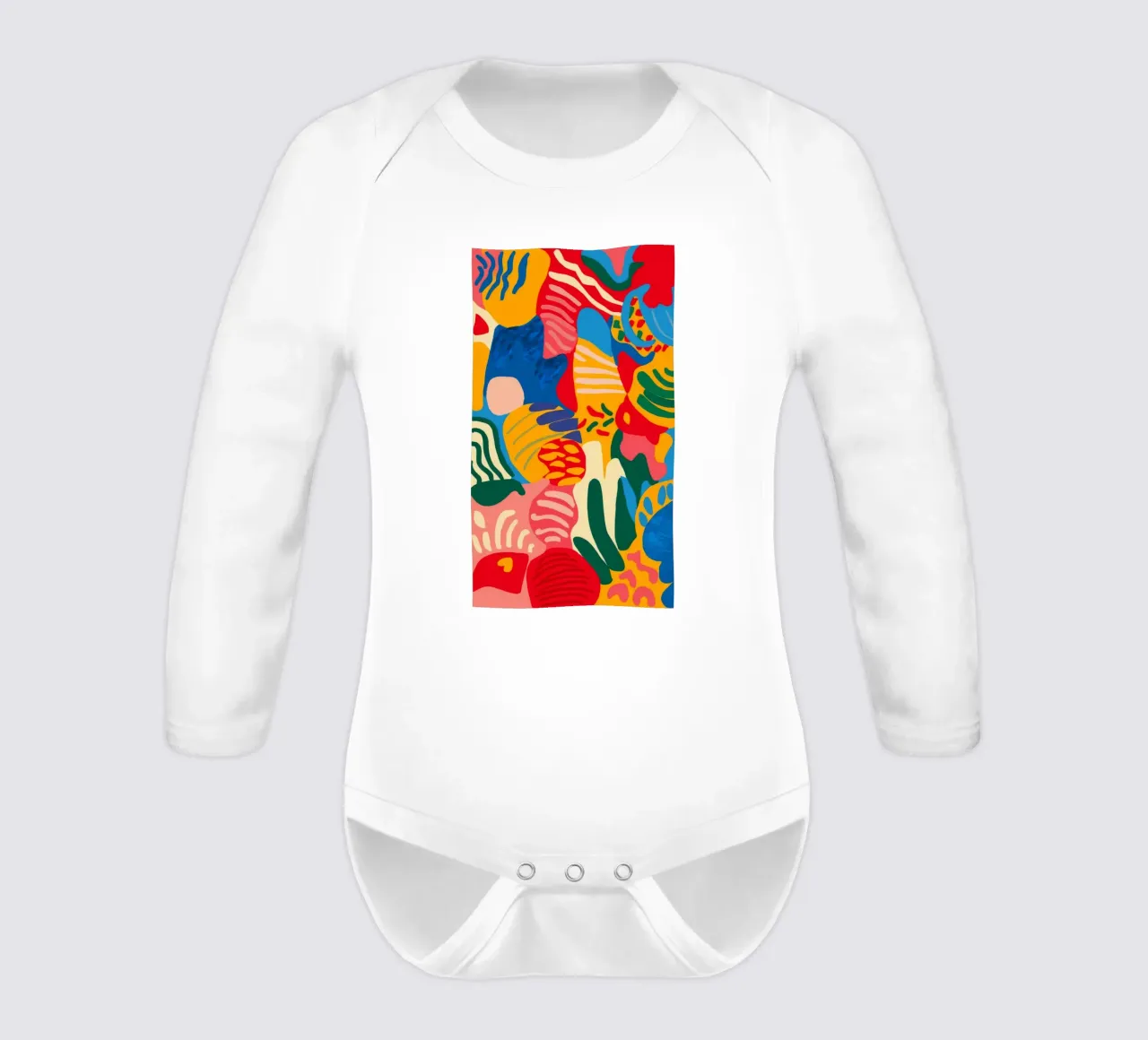 Abstract Coral Bloom long-sleeve baby romper by Pake Nebula
