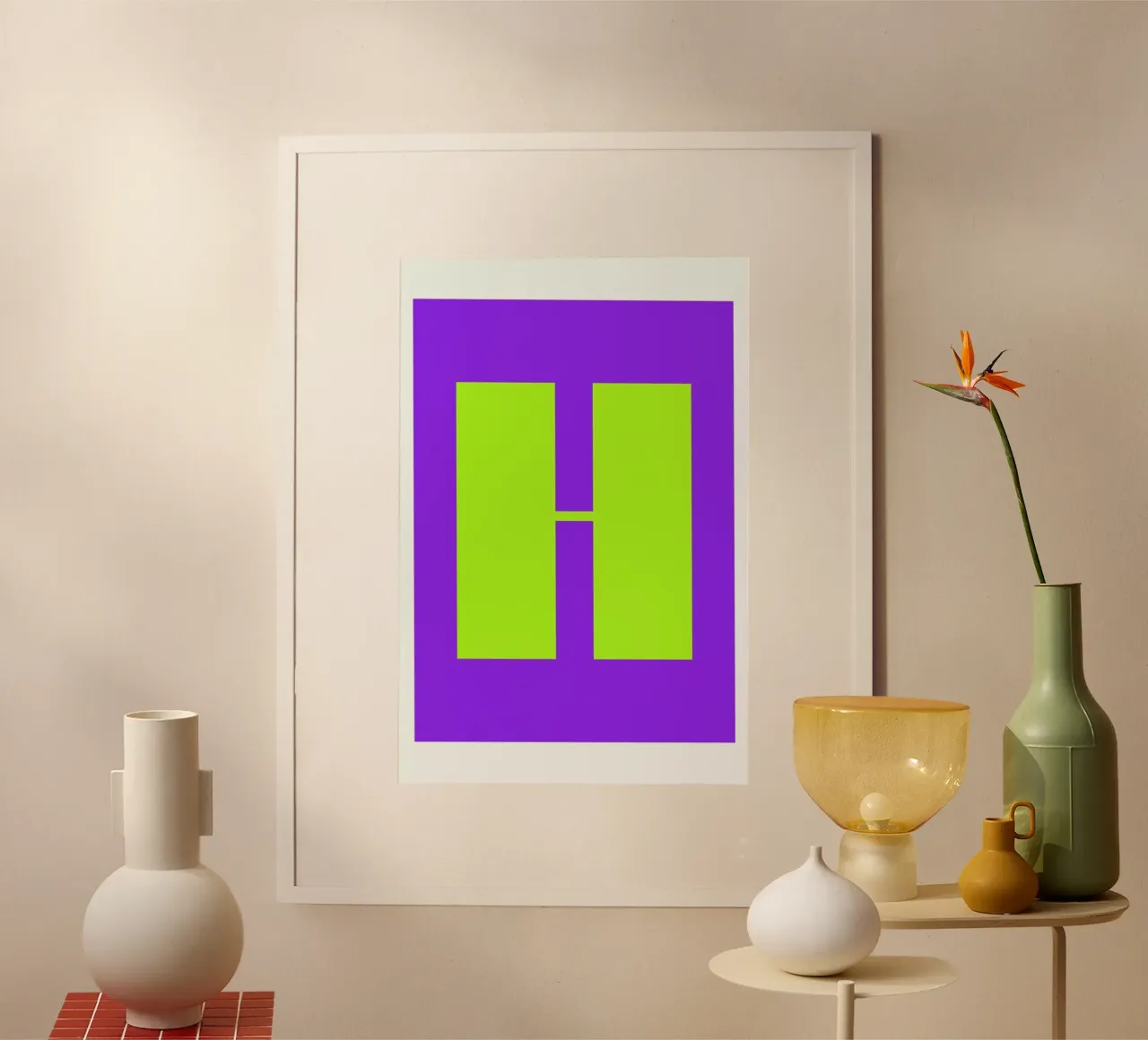 Colorful H poster with wooden frame by Mottos by Sinan Saydik