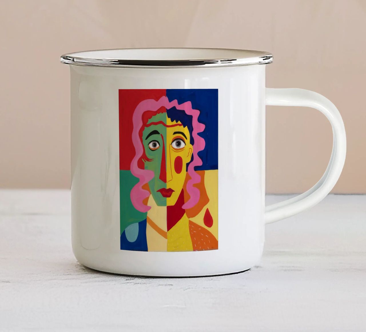 Visage Enigma cubista tazza in smalto da Pake Nebula